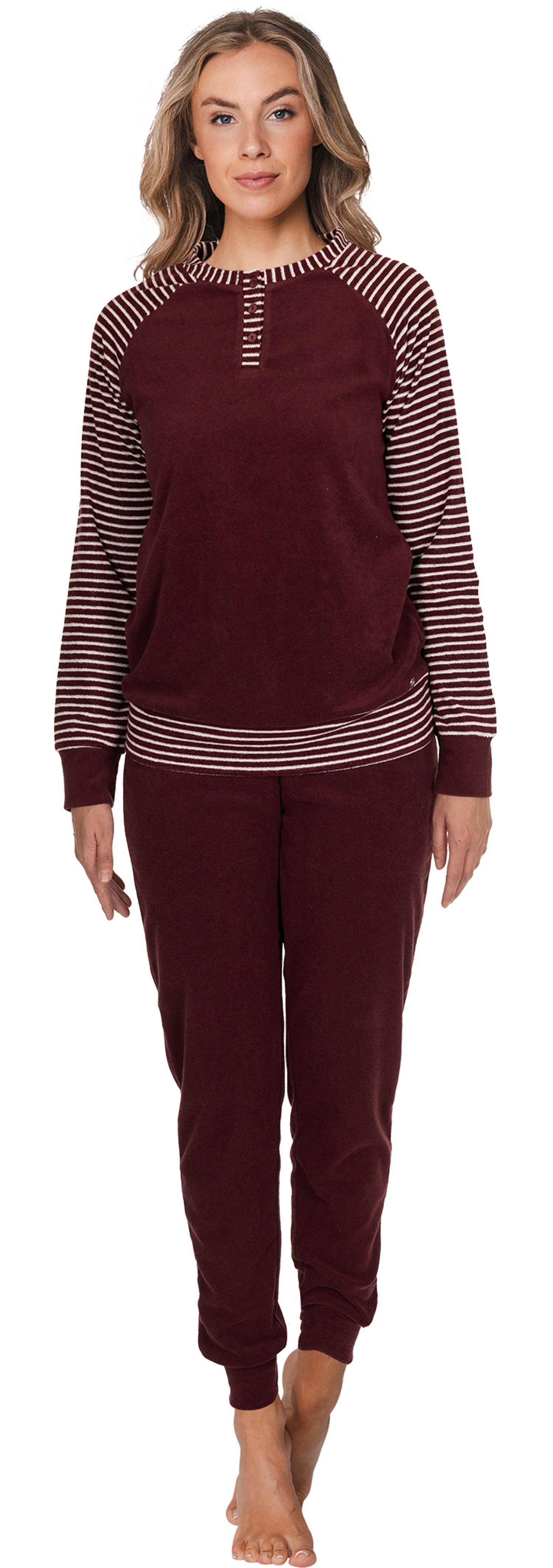 Schlafanzug Damen Frottee Pyjama Warm