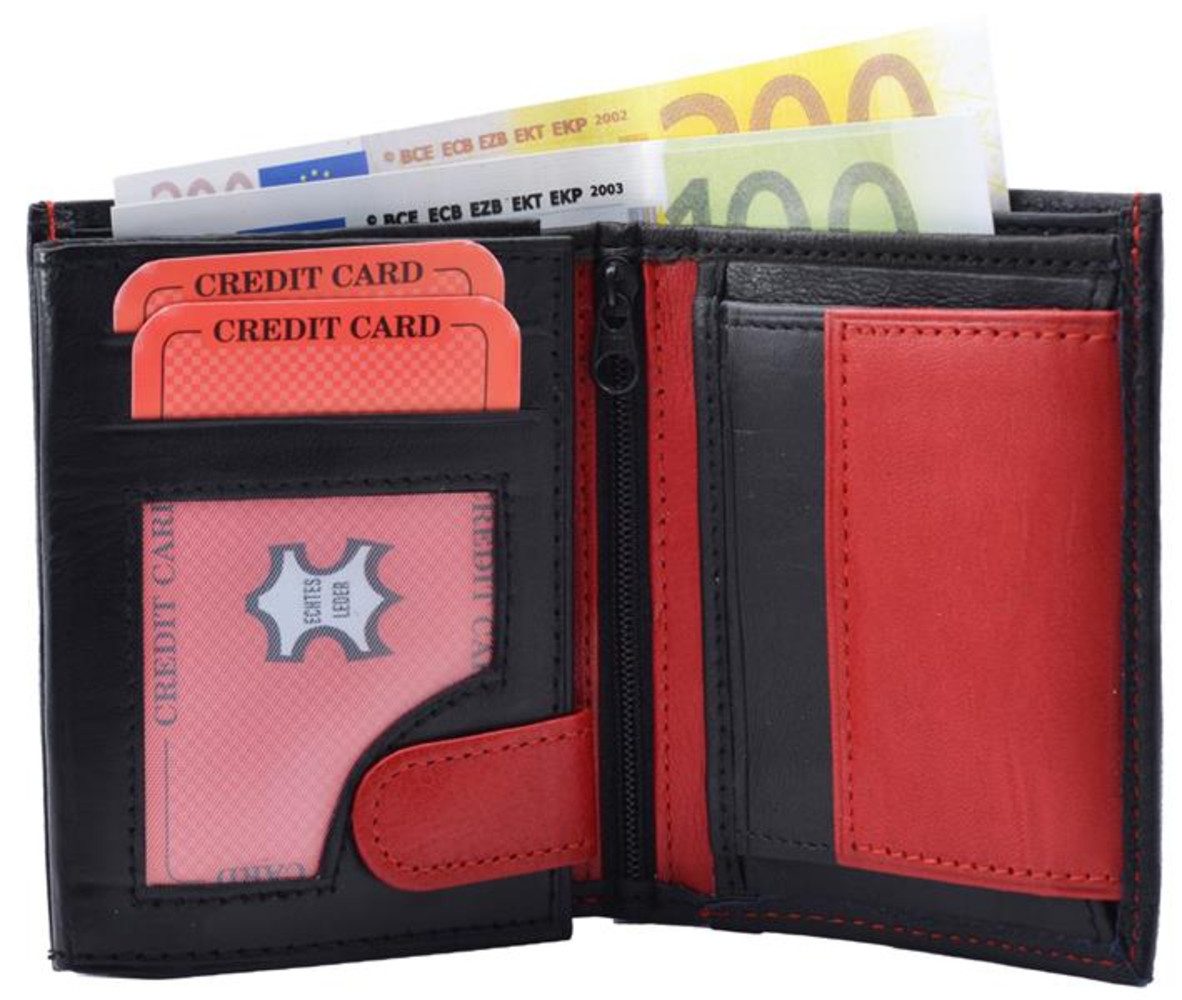 Geldbörse Geldbörse Nappa Leder Kombibörse klein schwarz/rot (1-tlg)