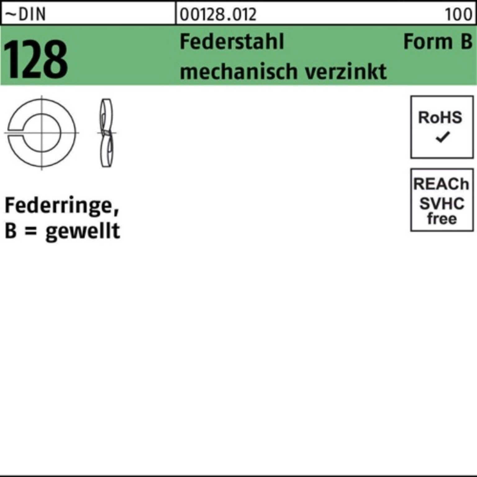 Reyher Federring 100er Pack Federring DIN 128 B 5 Federstahl mech.verz. 100 Stück ~DIN