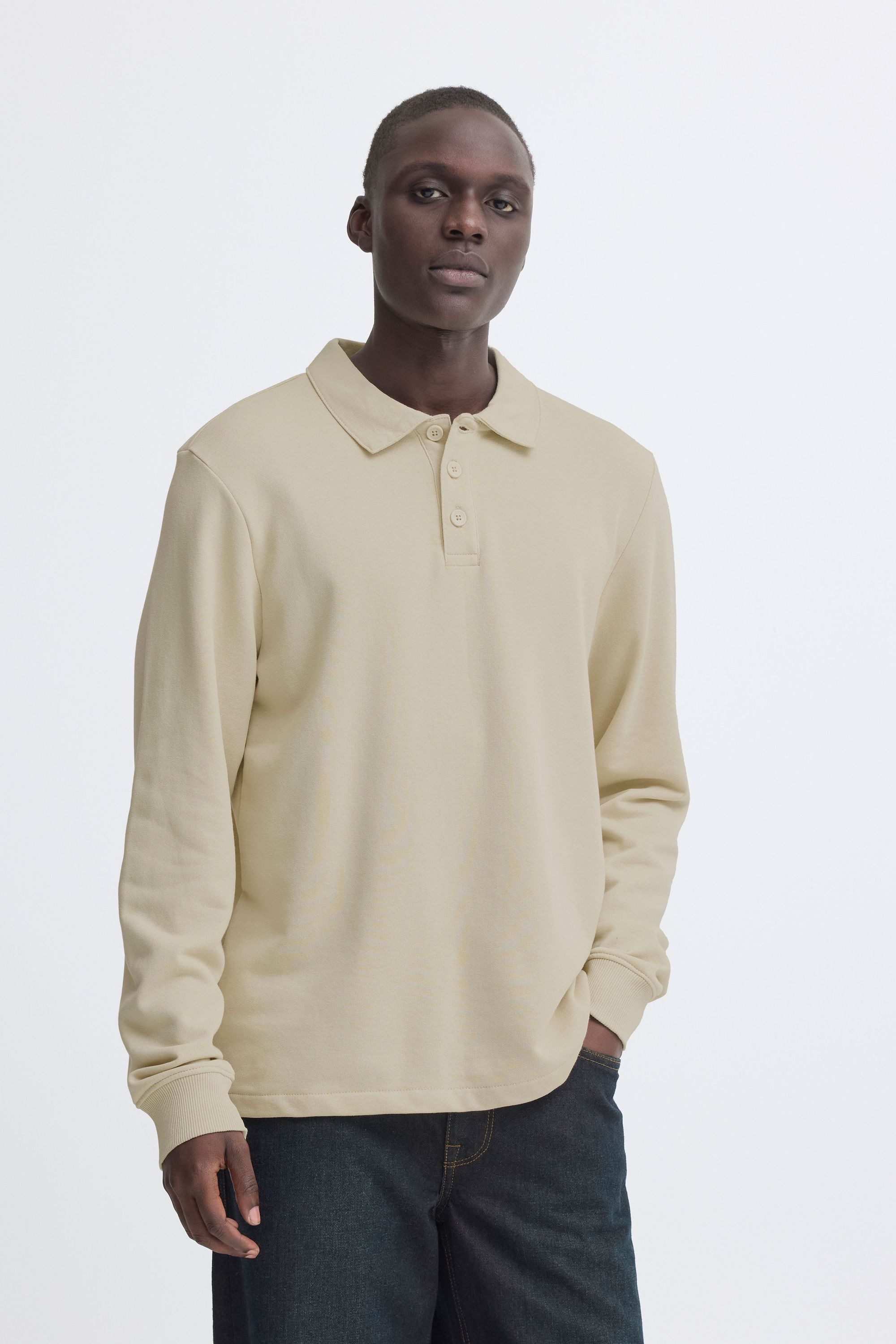 Blend Longpullover BHKane Moderner Sweat-Pullover mit Polokragen und Knopfleiste