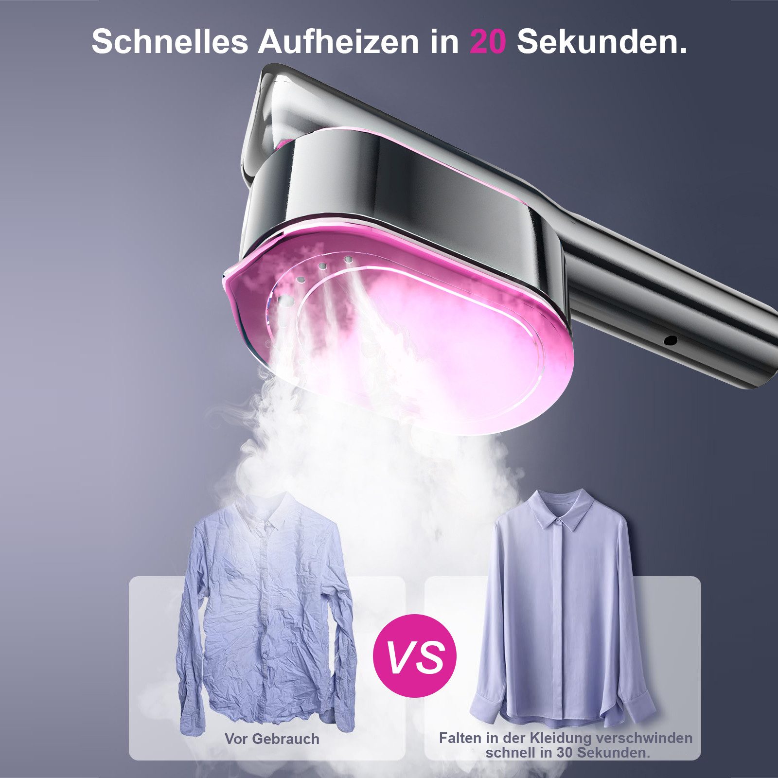 AOMIAO Dampfbürste für Kleidung, Dampfglätter 110ml Wassertank, Aufheizung in 20 Sekunden, 1200 W, Reisebügeleisen, 4 Stoffmodi, LCD-Display, Trocken- & Dampfbügeleisen