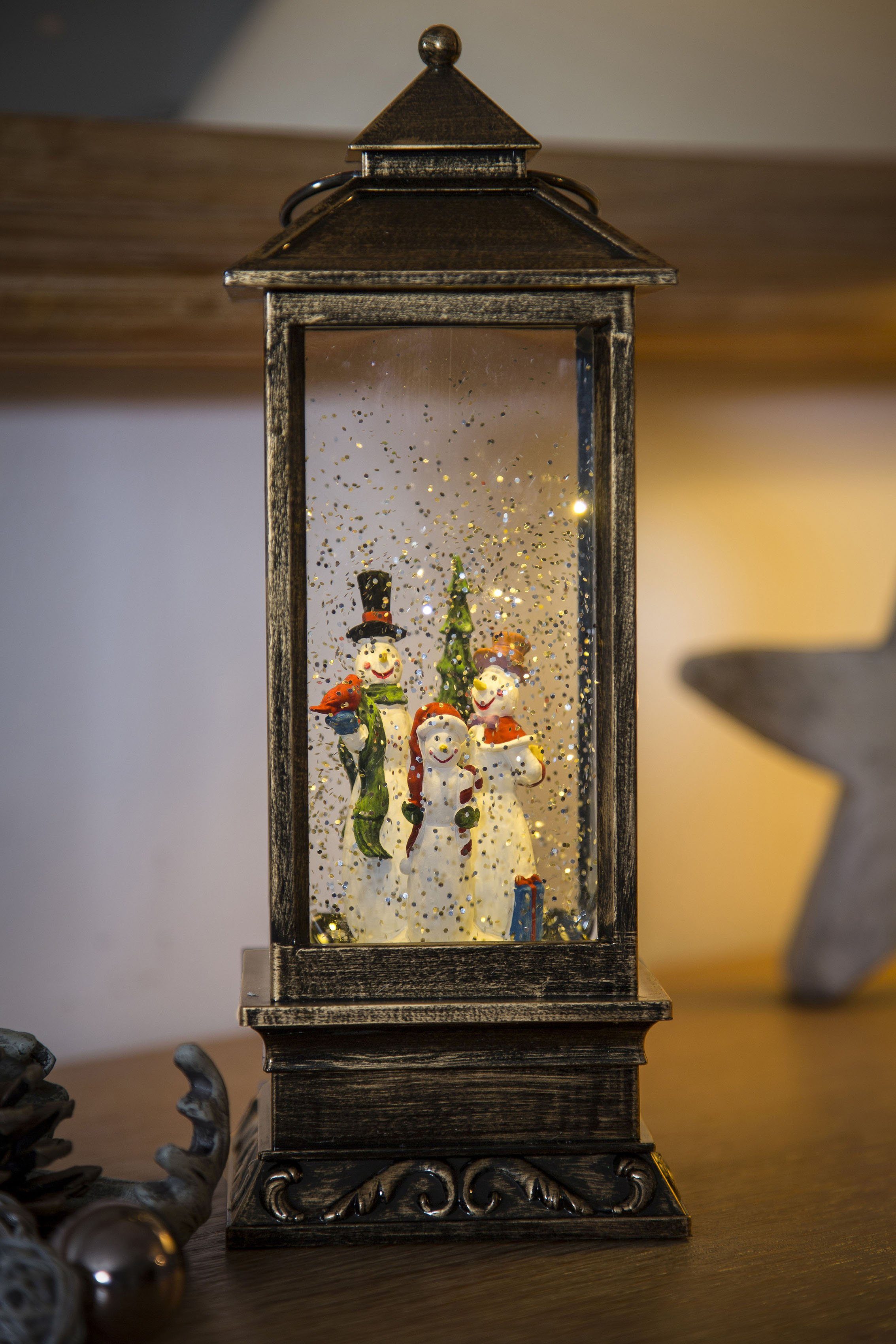 KONSTSMIDE LED Laterne Weihnachtsdeko, LED fest integriert, Warmweiß, LED Schneelaterne mit Schneemännern