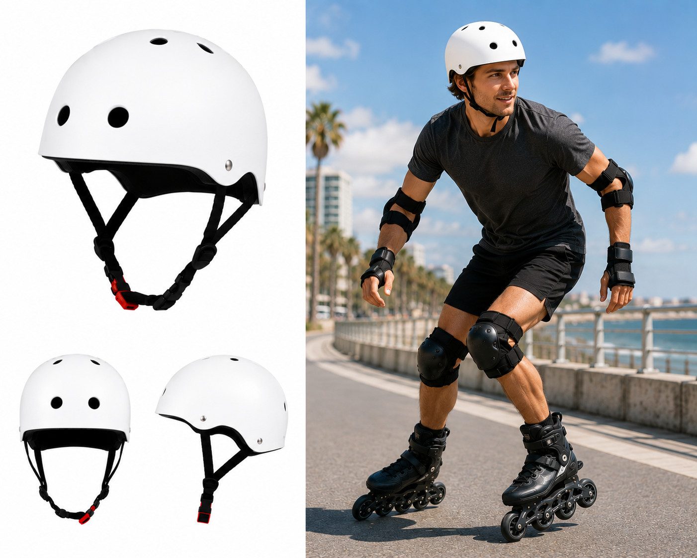 Rungassi Skatehelm Skate- und Fahrradhelm Helm „Aggressive“ 75CE_ZWA Weiss XL