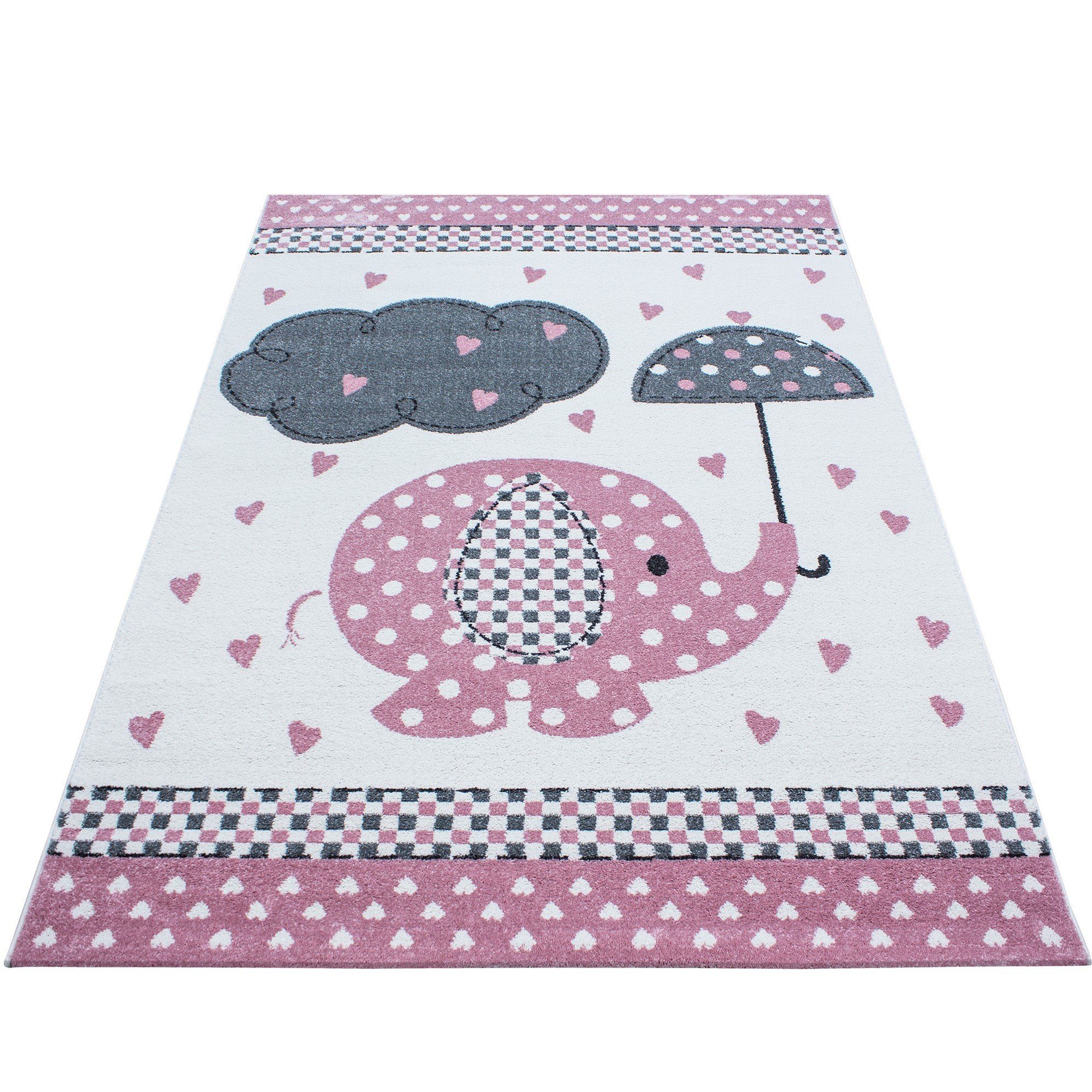 Kinderteppich Kinderzimmer Kurzflorteppich Elefanten Flachflor Kinderteppich, Angeycasa Pink