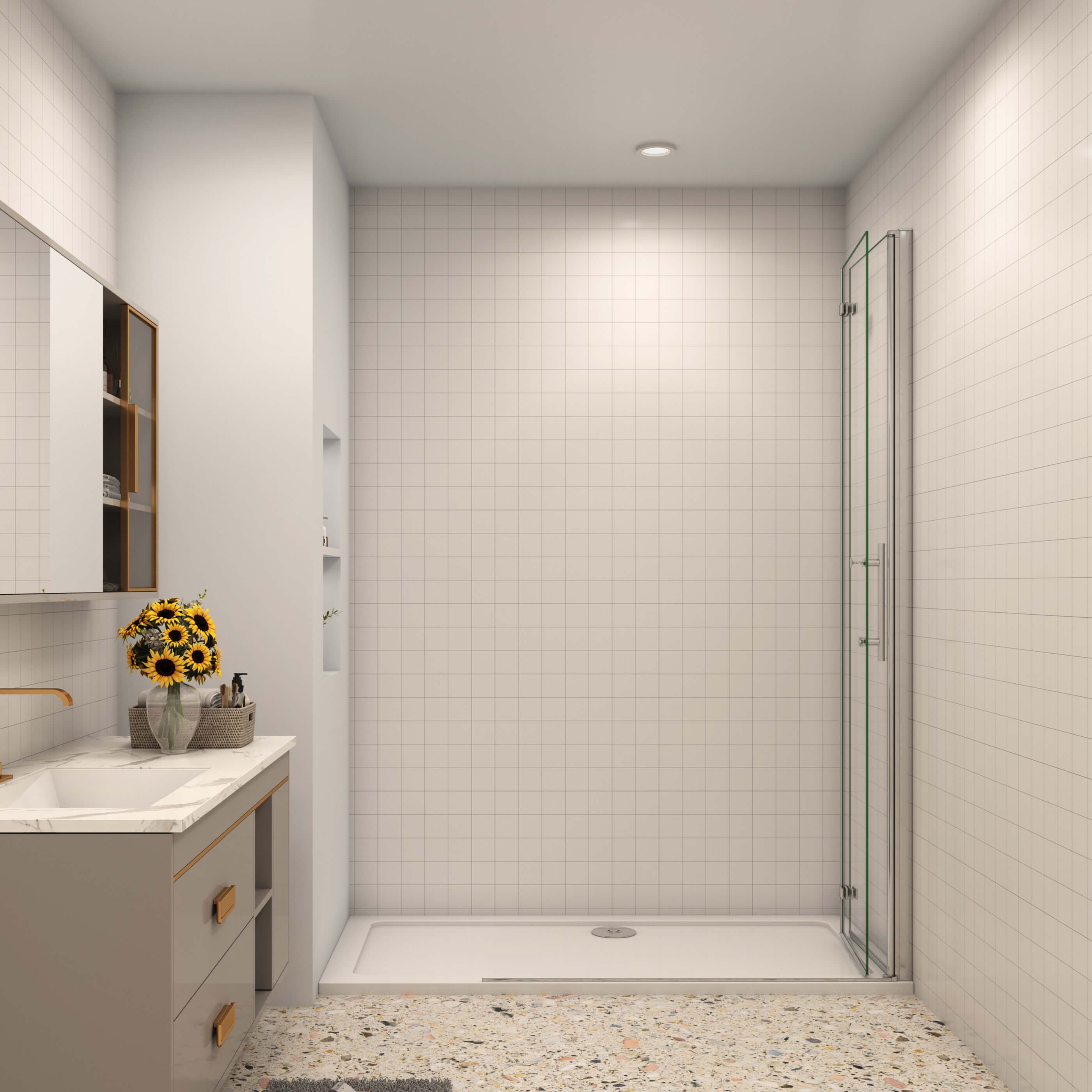 AICA Walk-in-Dusche Faltbar Drehbar Duschwand Duschtür Duschtrennwand, Einscheibensicherheitsglas, mit Antikalk- Versiegelung