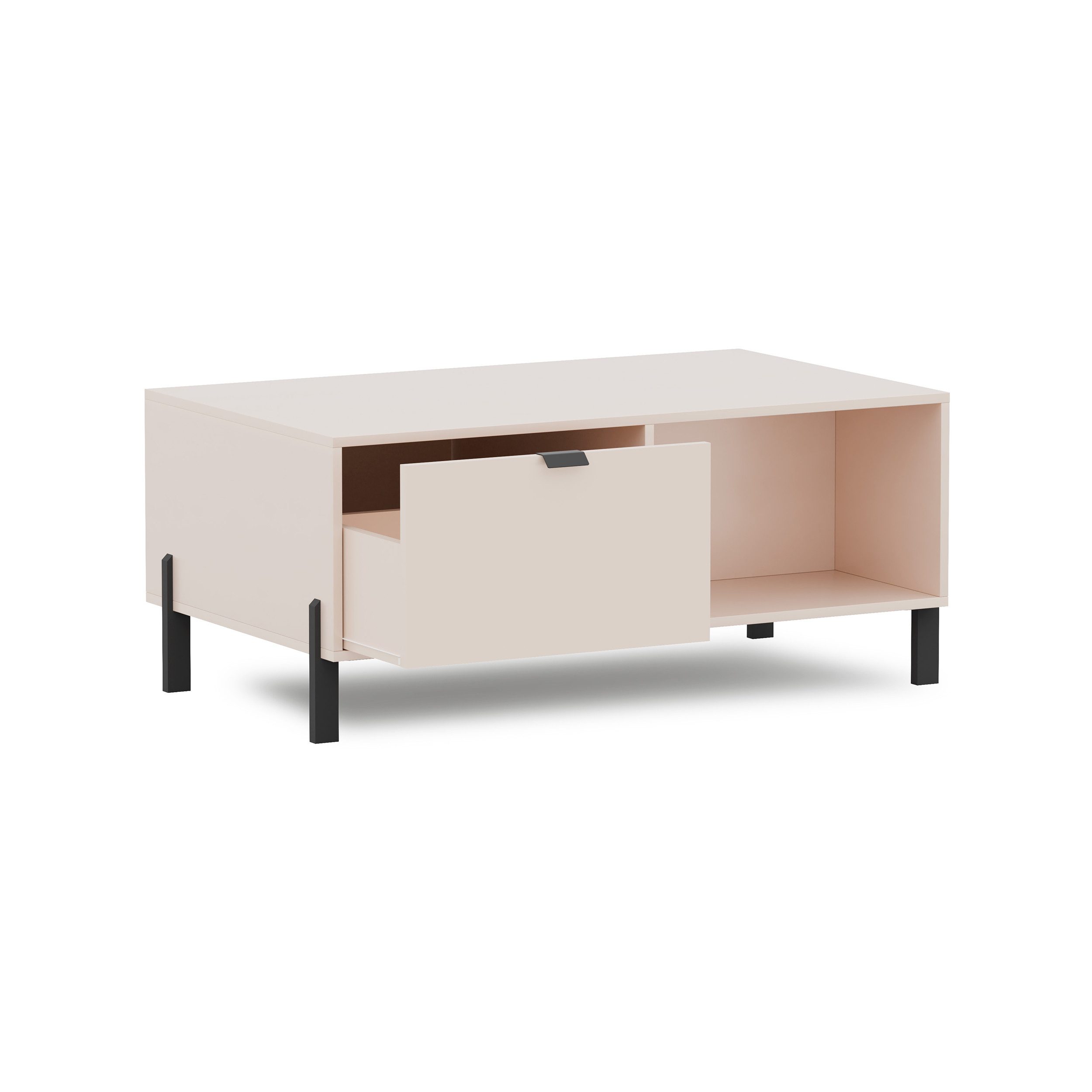 Beautysofa Couchtisch CORTINA Kaffeetisch mit 1 Schublade (Farbe Sandbeige, mit Metallgriffen und Füßen), Breite: 107 cm