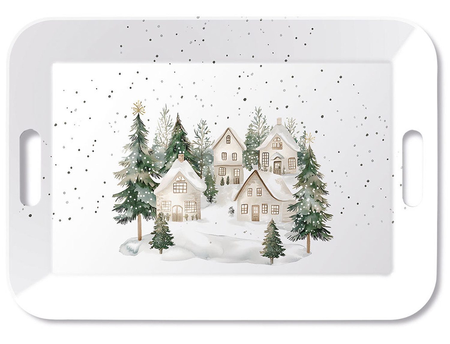 Ambiente® Tablett Snowy houses, Melamin, (1-tlg., 1-teilig), Serviertablett Küchentablett mit Griffen 33x47x2,5cm aus Melamin