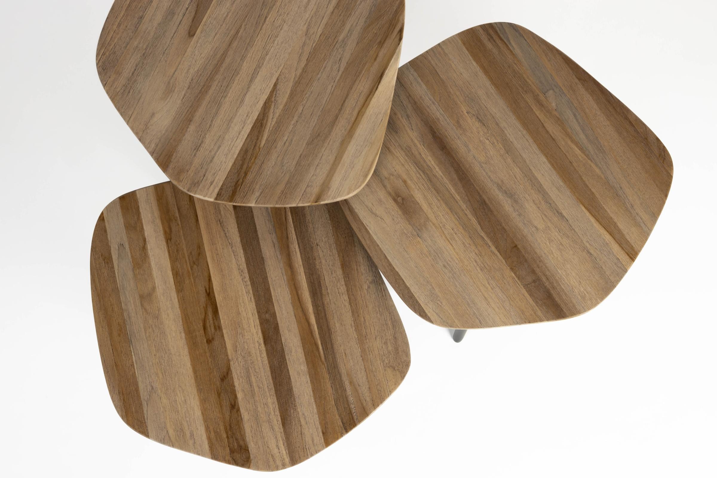 Trendmöbel24 Couchtisch Couchtisch CUTIE 3-er Set aus recyceltem Teakholzfurnier