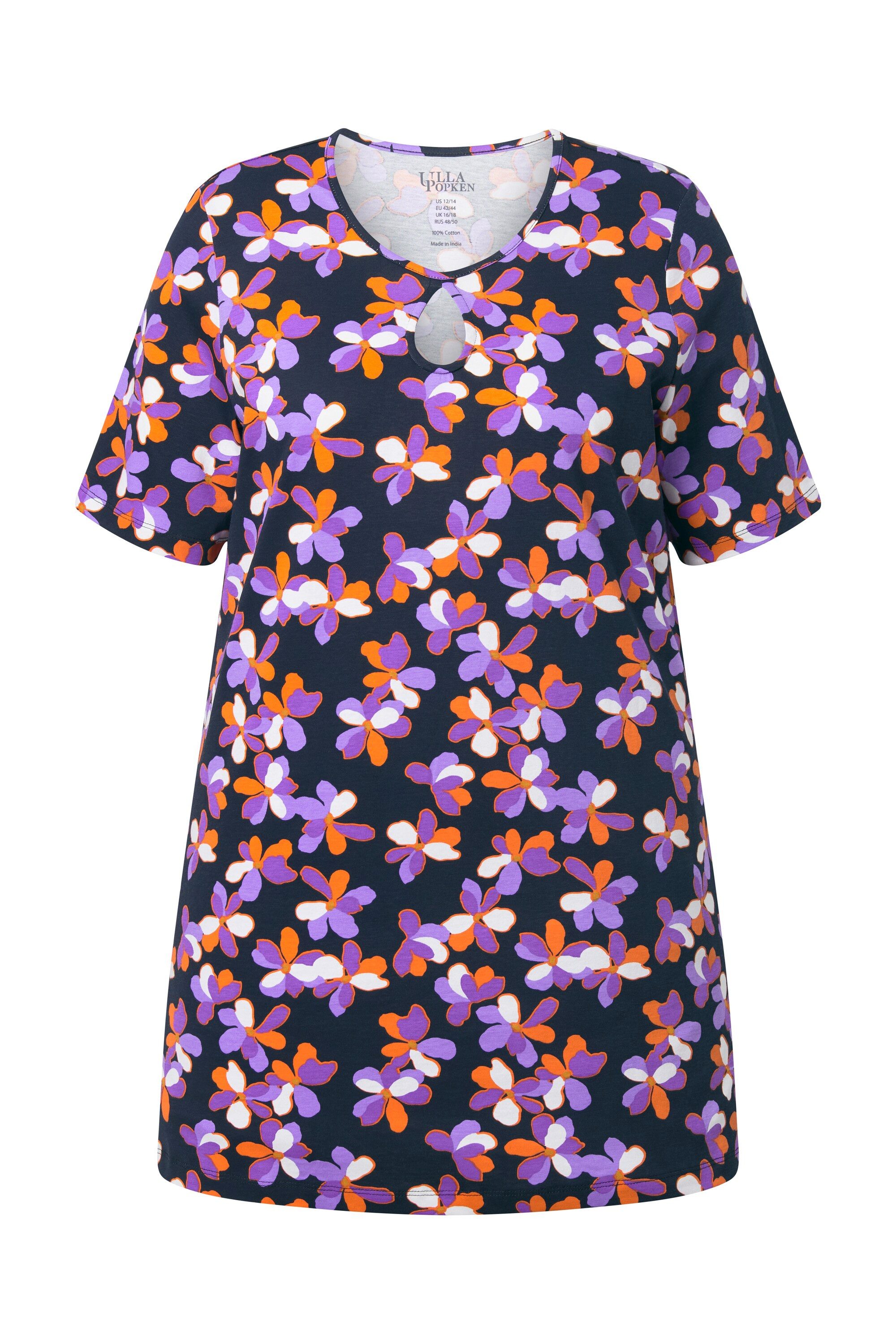 Ulla Popken Longshirt Longshirt gemustert Keyhole Rundhals Halbarm günstig online kaufen
