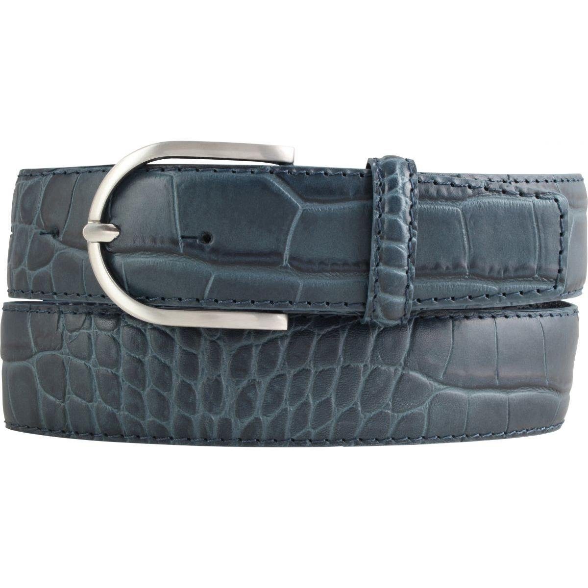 BELTINGER Ledergürtel 4 für - Leder-Gürtel Damen-Gürtel Jeansblau, Silber Kroko mit Krokoprägung cm Damen 40mm