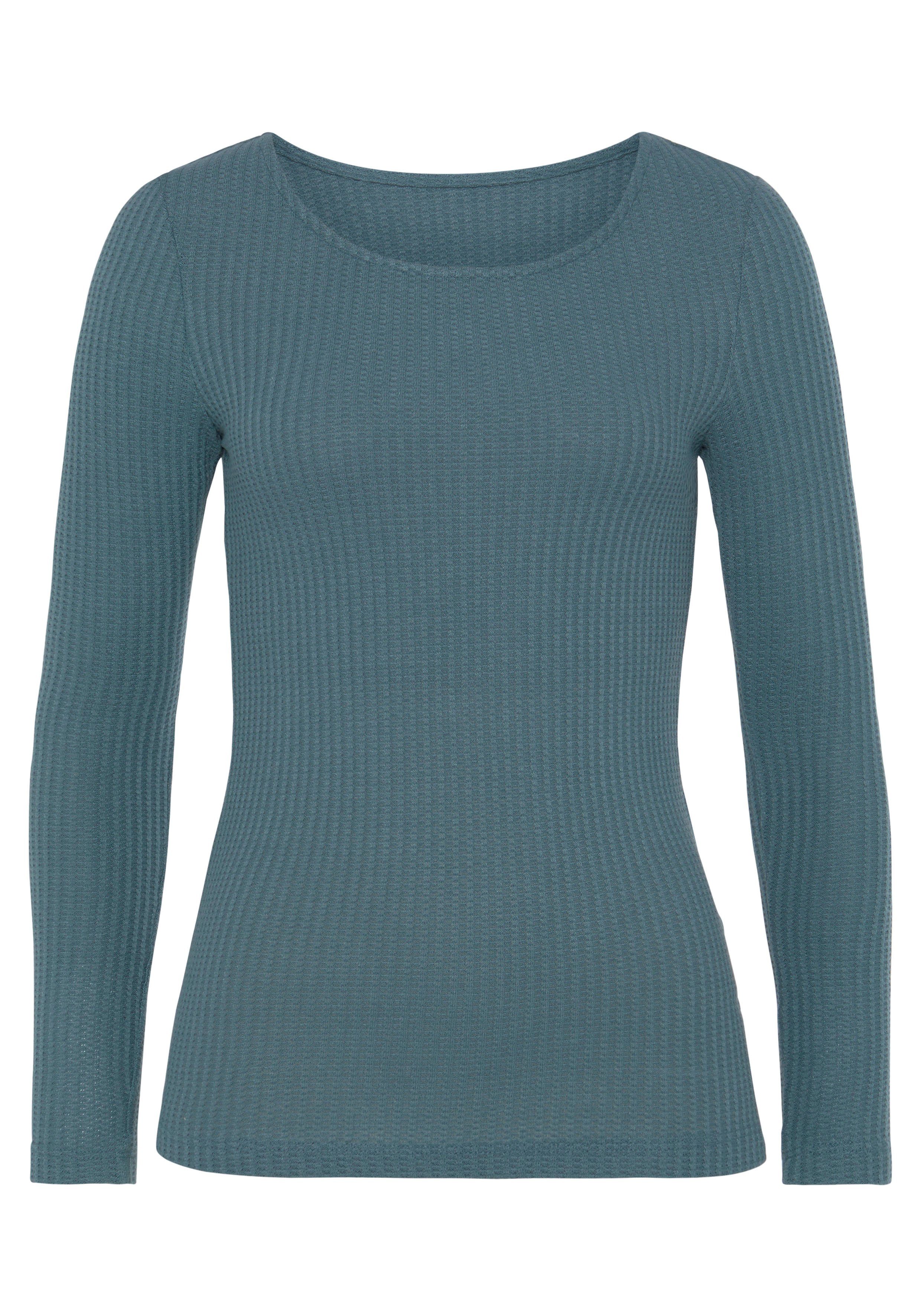 LASCANA Langarmshirt in modischer Piqué-Optik aus weicher Qualität mit Viskose. Reduzierter Preis € 24,99. Unverbindliche Preisempfehlung € 29,99, (€ 24,99 pro 1 Stk)