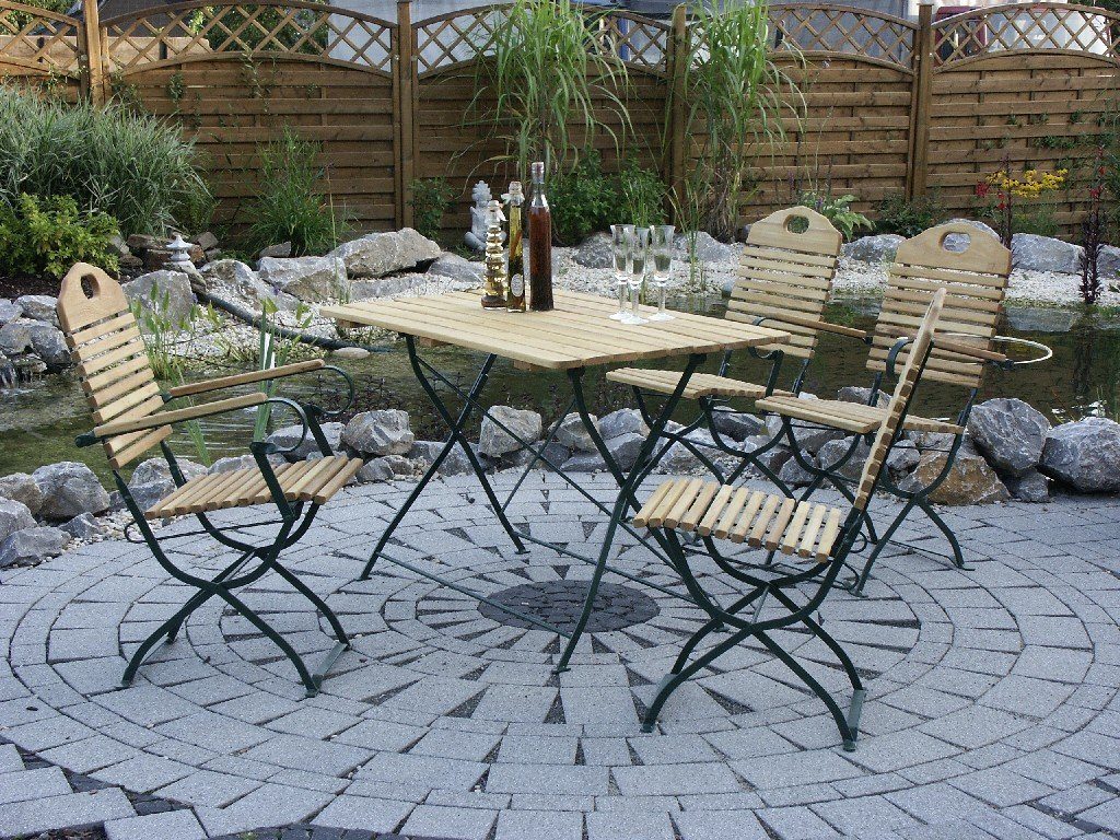 DEGAMO Garten-Essgruppe BAD TÖLZ, (5-tlg), Gestell Flachstahl dunkelgrün, Belattung Robinie, klappbar