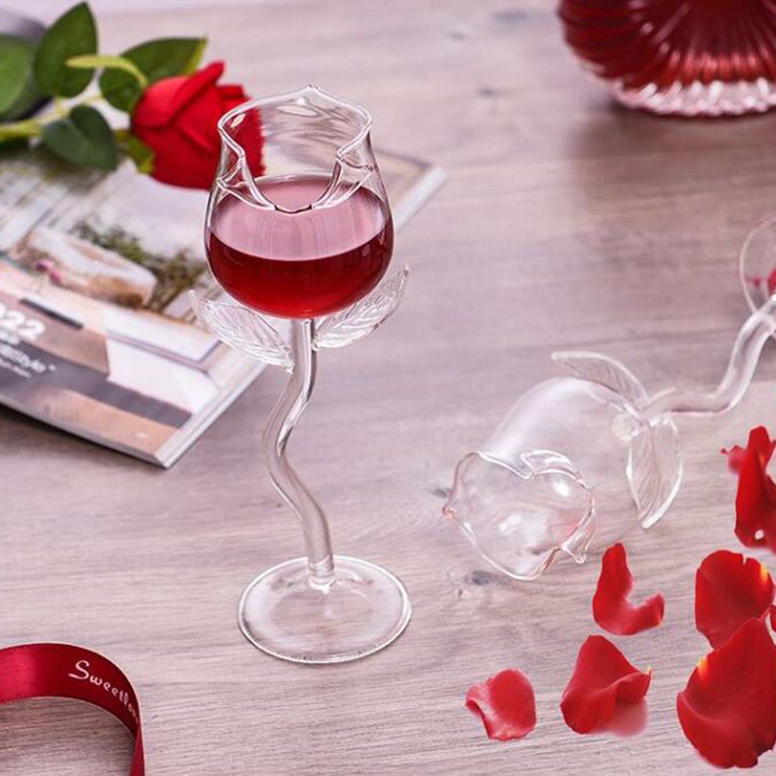 Fallfestigkeit -Goblet Rosenform transparent für Weinglas -Tasse Popubear Rotweinglas Zuhause,