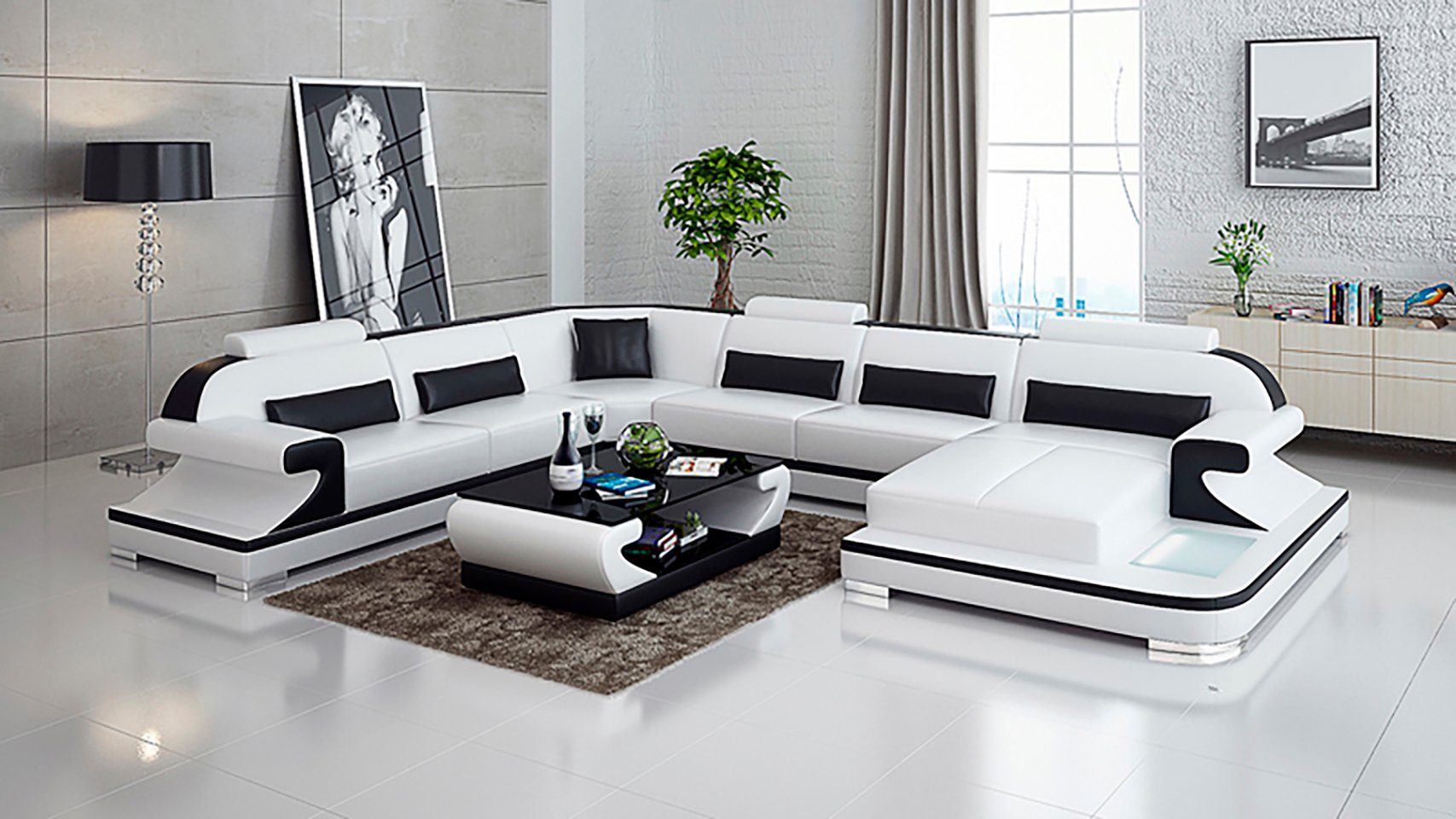 Ecksofa, Ecksofa Sofa Modern Ledersofa JVmoebel Wohnlandschaft Eck Design Couch