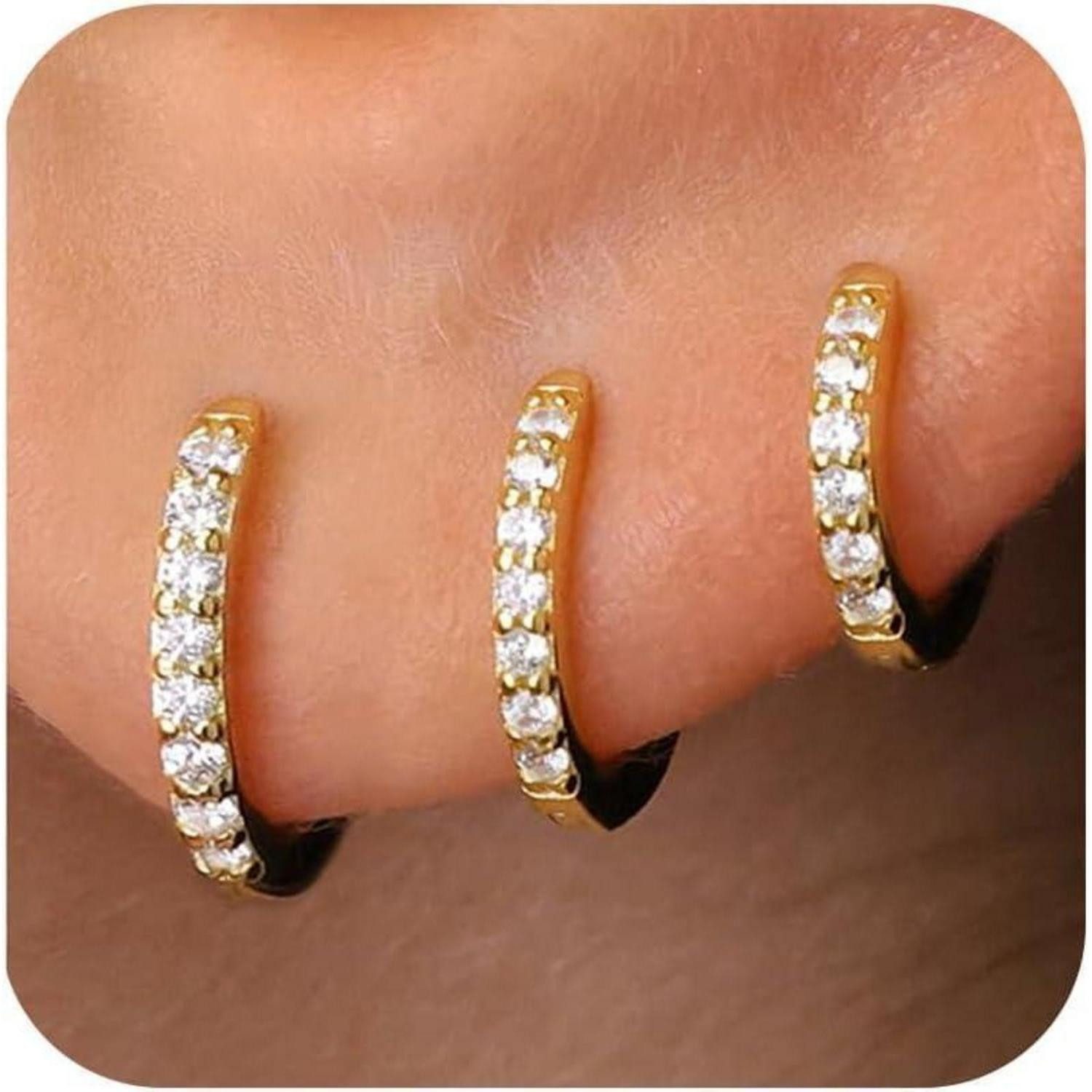 LuxusKollektion Creolen-Set 3 Paar Creolen Silber 925 Gold Damen Ohrringe Set 14K Vergoldet Mini