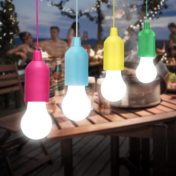BlingBin LED-Hängeleuchte LED Zugschnur Glühbirne Hängende Birne Lichter Batteriebetrieben, Batteriebetrieben, LED fest integriert, Warmweiß, Tragbare Hängeleuchte für Camping Garten Party Lichter Outdoor