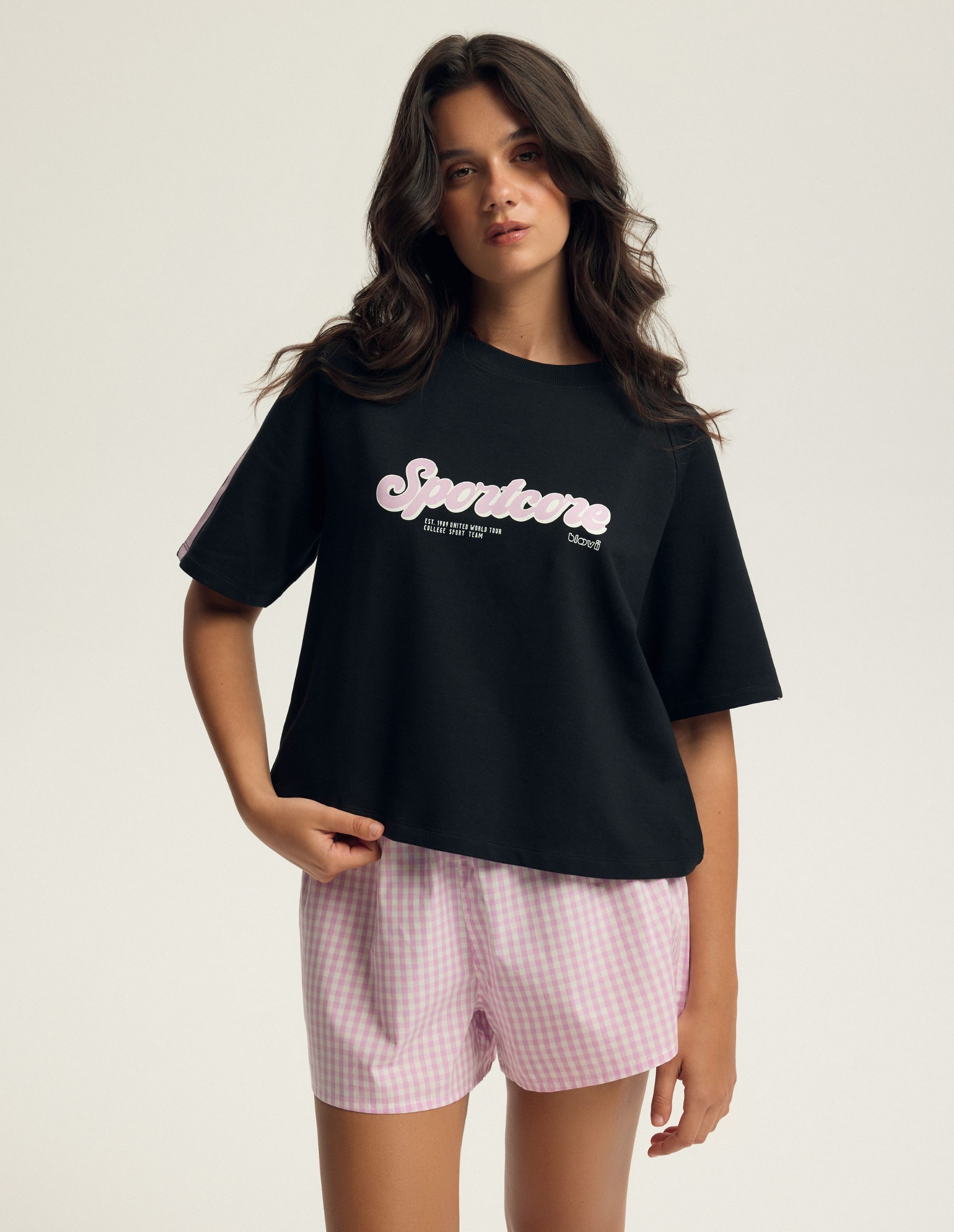 ESOTIQ T-Shirt Boxy-T-Shirt aus 240 g/m² French Terry mit Prints, Lenero