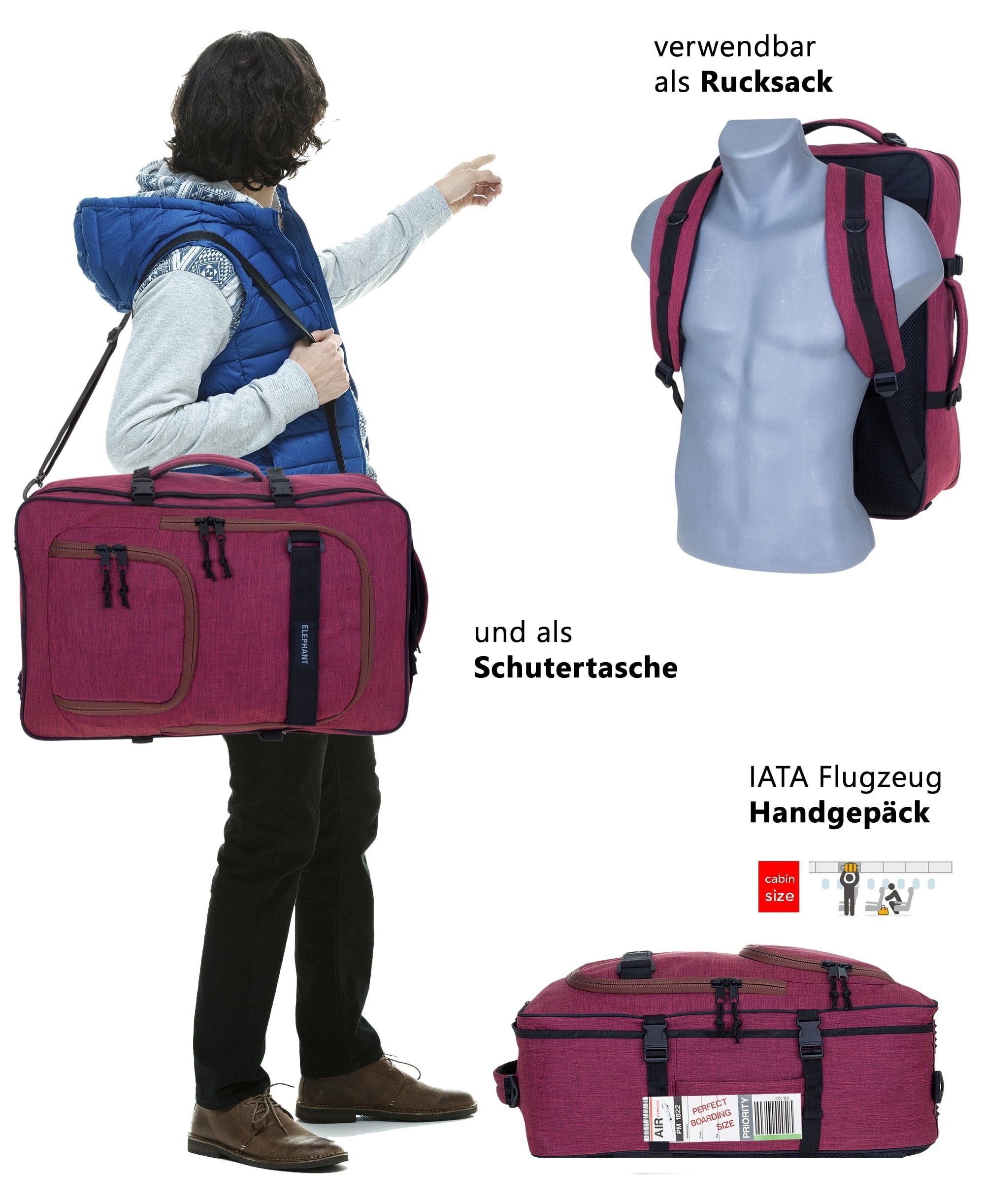 ELEPHANT Reiserucksack Fly Travel Rucksack Handgepäck, Kabinengepäck Handgepäckrucksack Daypack groß – Bild 3 von 5