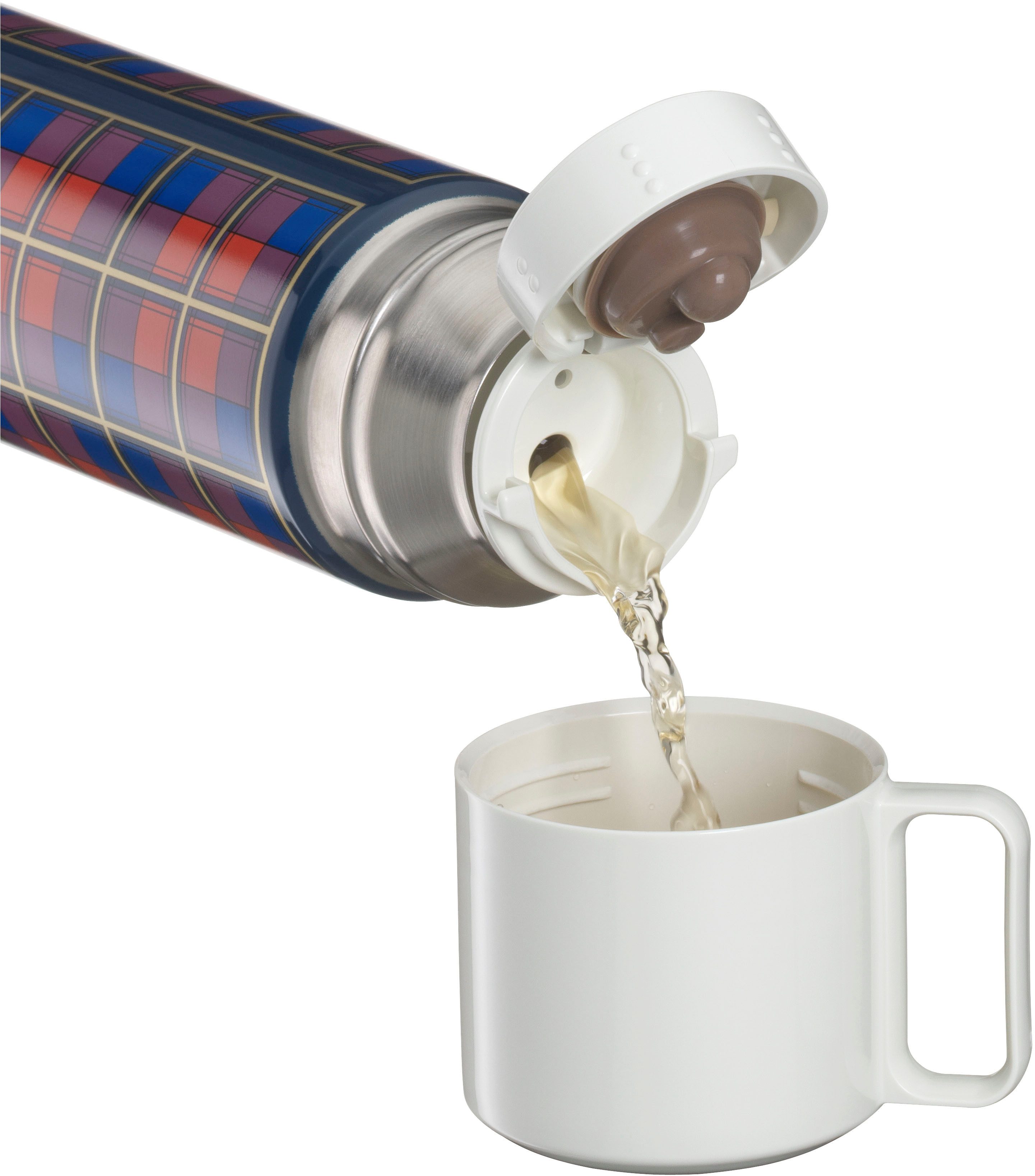 THERMOS Isolierflasche REVIVAL BEVERAGE BOTTLE, Edelstahlkörper, spülmaschinenfest, 0,5l, 18h heiß & 24h kalt, mit Push Button Lid & Trinkbecher mit Griff