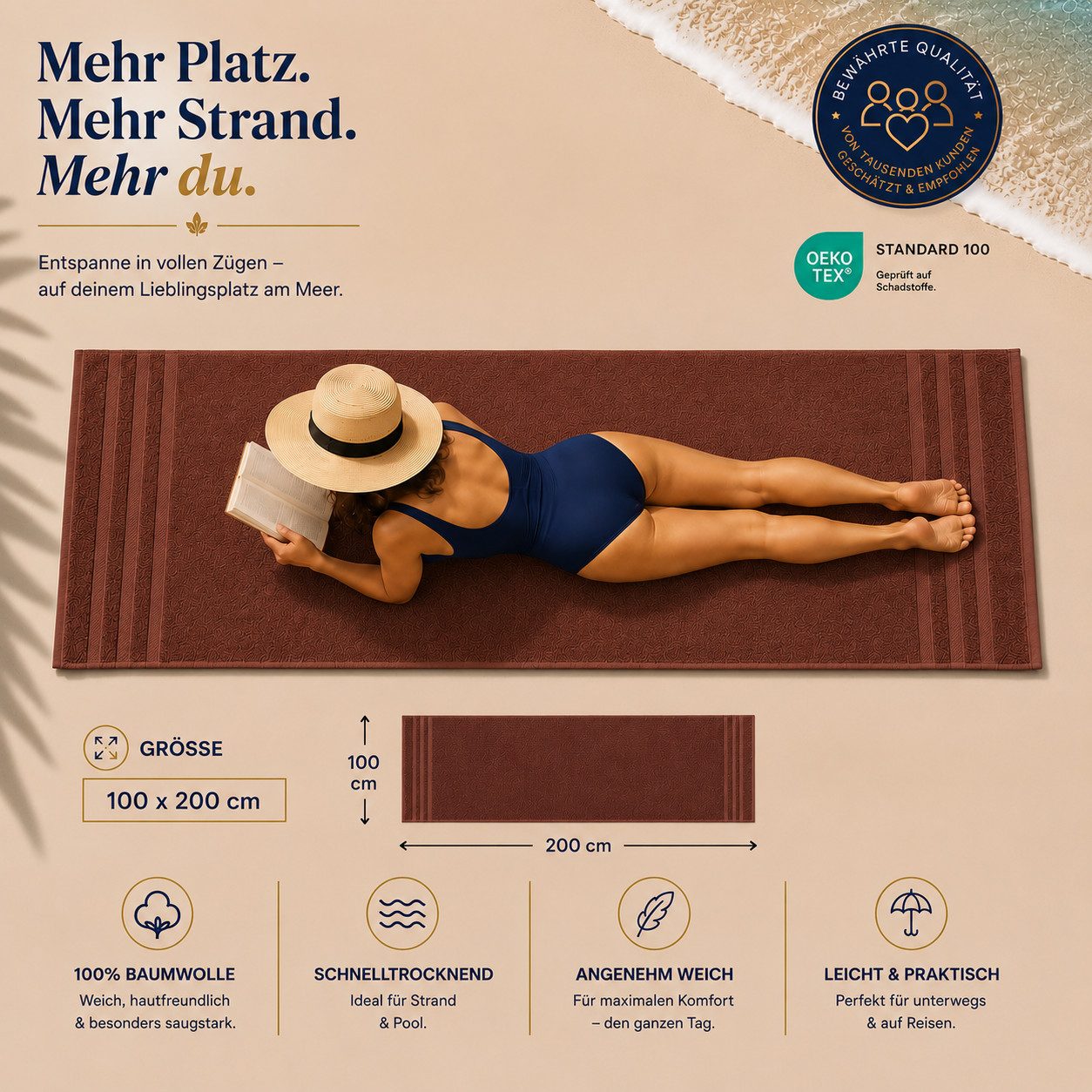 Komfortec Saunatuch 100x200 Extra Große XXL Premium Saunatuch, Unifarben (1-St), extra Große XXL, Schnelltrocknend, Frottee, Weich, Baumwolle – Bild 3 von 5
