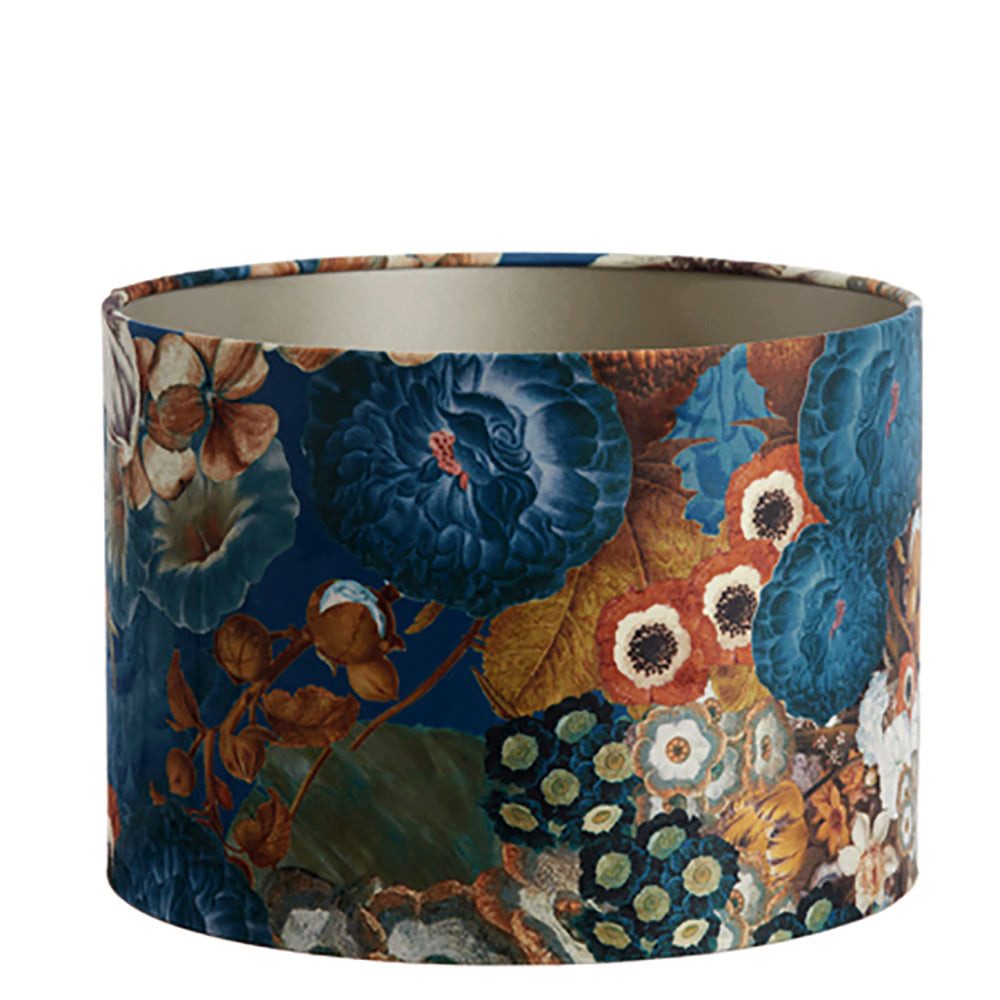 Dirk Davids Leuchten GmbH Лампиschirm Лампиschirm in Velours mit Blumen Motiven in Blau Zylinder 40-40-30, Zeitlose Eleganz