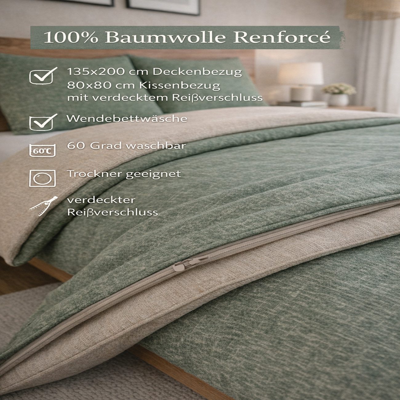 Leonado Vicenti Bettwäsche Renforce Bettwäsche Set 135x200 cm, Renforcé, 4 teilig, moderne Bettwäsche aus Baumwolle, Bettwäsche mit Melange-Design