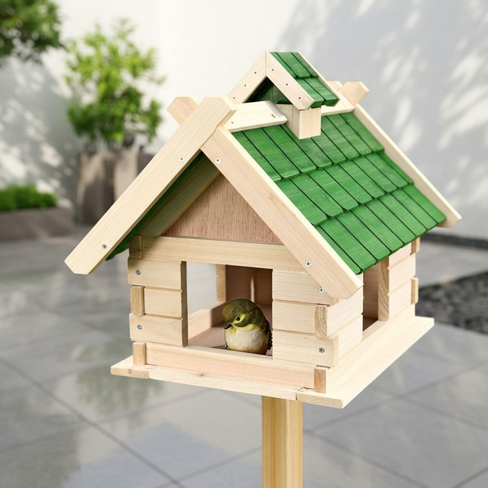 Melko Vogelhaus Vogelfutterhaus Vogelhaus Vogelhäuschen 44cm aus Holz Grün günstig online kaufen