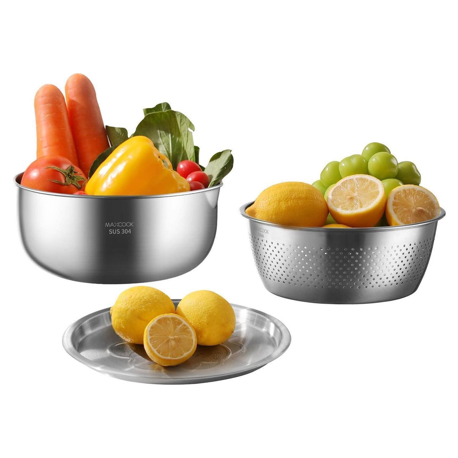 LuxusKollektion Rührschüssel Rührschüssel-Set Edelstahl 3-teilig mit Deckel, Metall