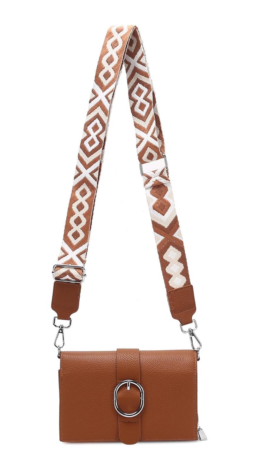 ITALYSHOP24 Schultertasche Damen CROSS OVER BODY Brusttasche Umhängetasche Clutch mit Geldbörse (kleine Gürtel-Tasche, 3 getrennte Fächer, breites Gurt, Kartenetui), Bodybag Geldtasche Muster Taschengurt, Handyfach, Leder Optik, leicht
