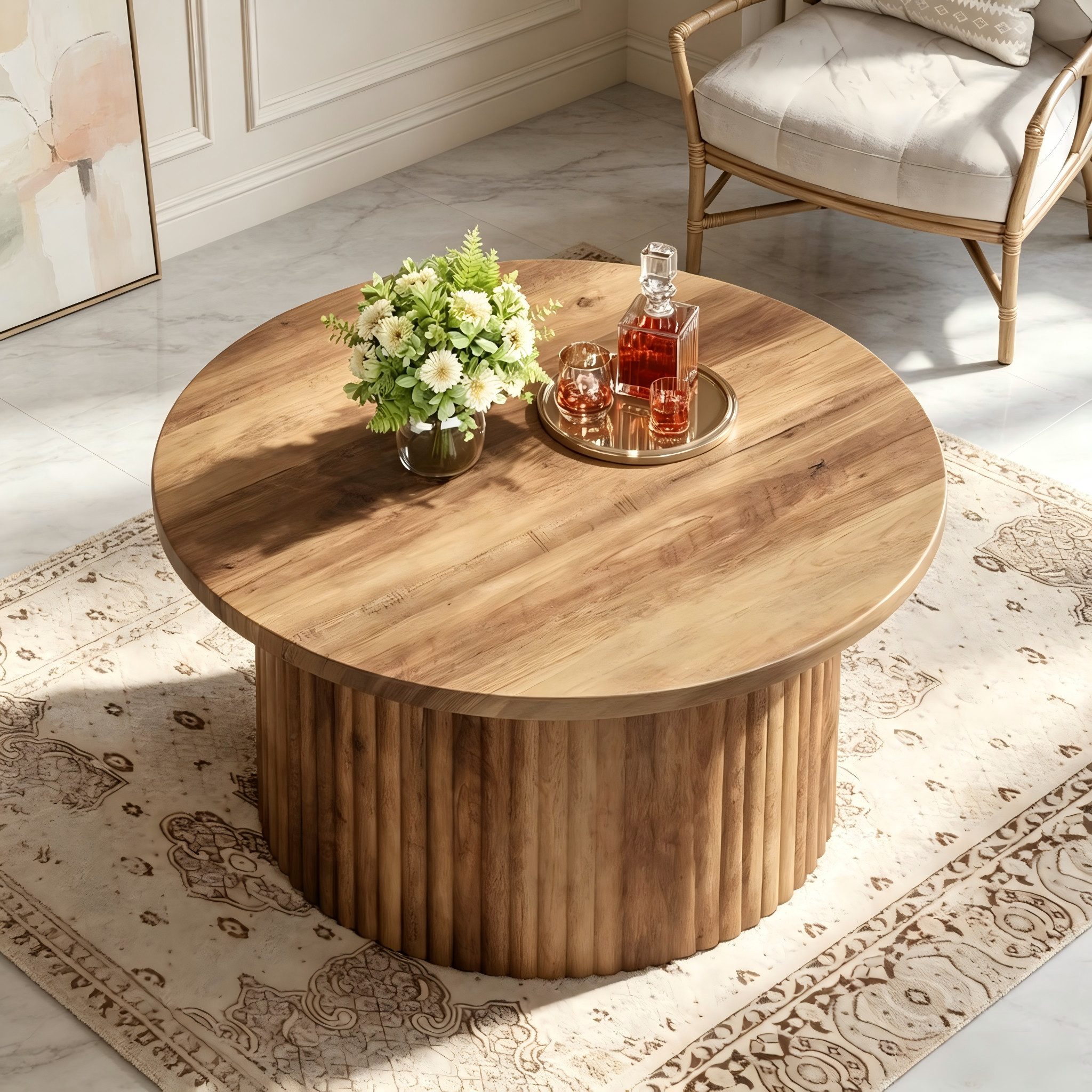 Celya Couchtisch 80 cm Runde Landhaus-Couchtisch (Metallgestell Mit Holzoptik-Platte Für Wohnzimmer) – Bild 4 von 5