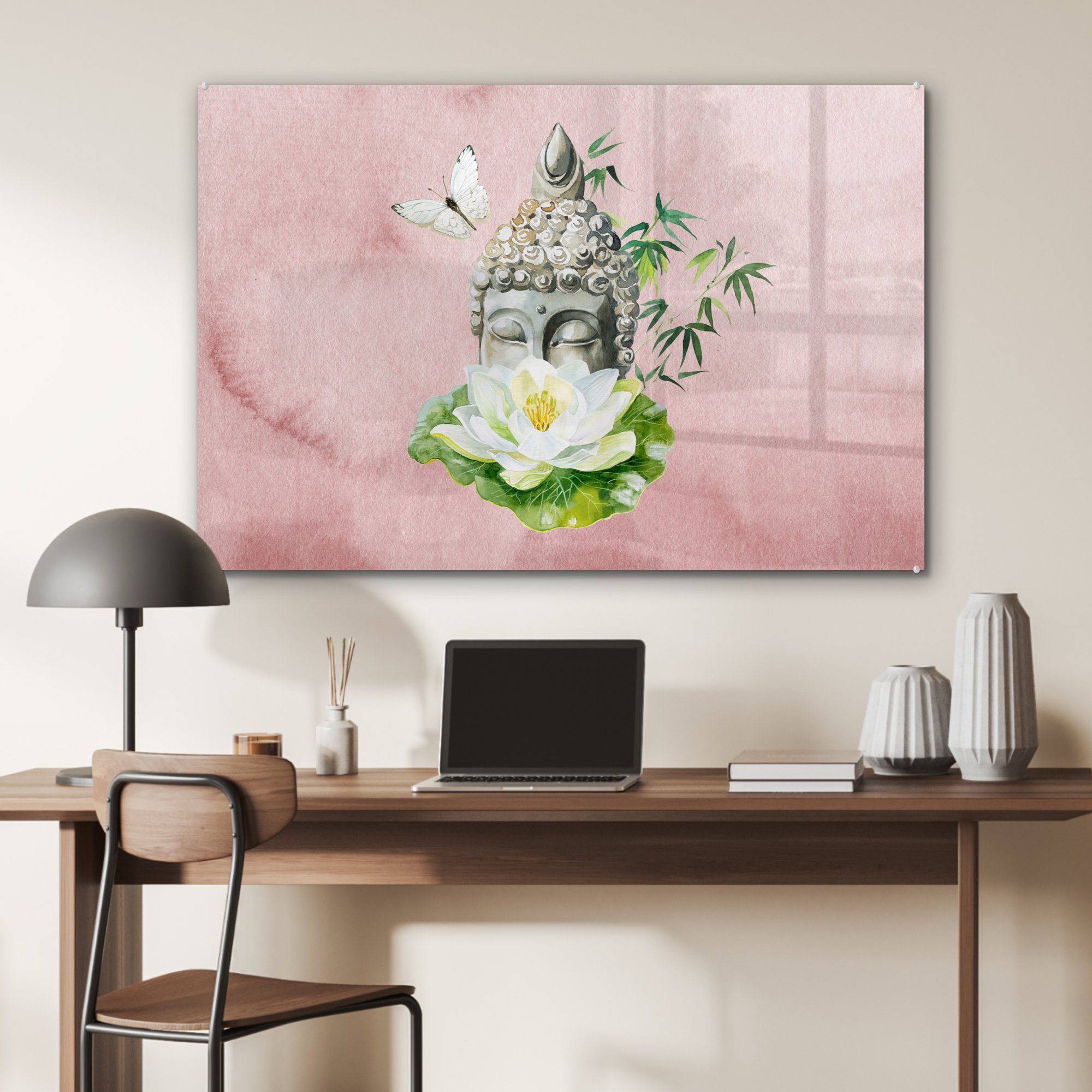 MuchoWow Acrylglasbild Buddha - Blume - Wohnzimmer Schlafzimmer (1 Acrylglasbilder Rosa, St), &