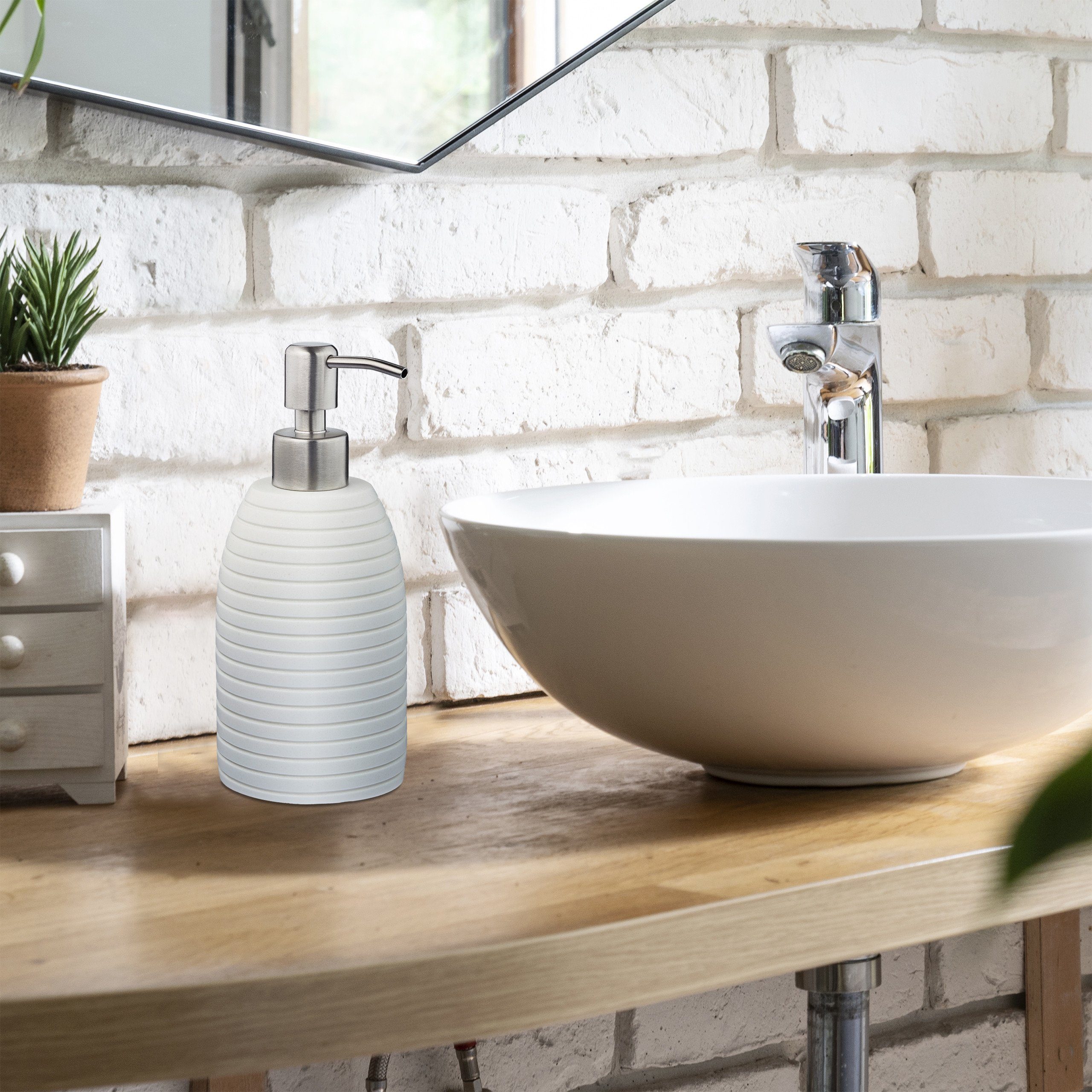 relaxdays Seifenspender Edelstahlpumpe Rille, Weiß günstig online kaufen