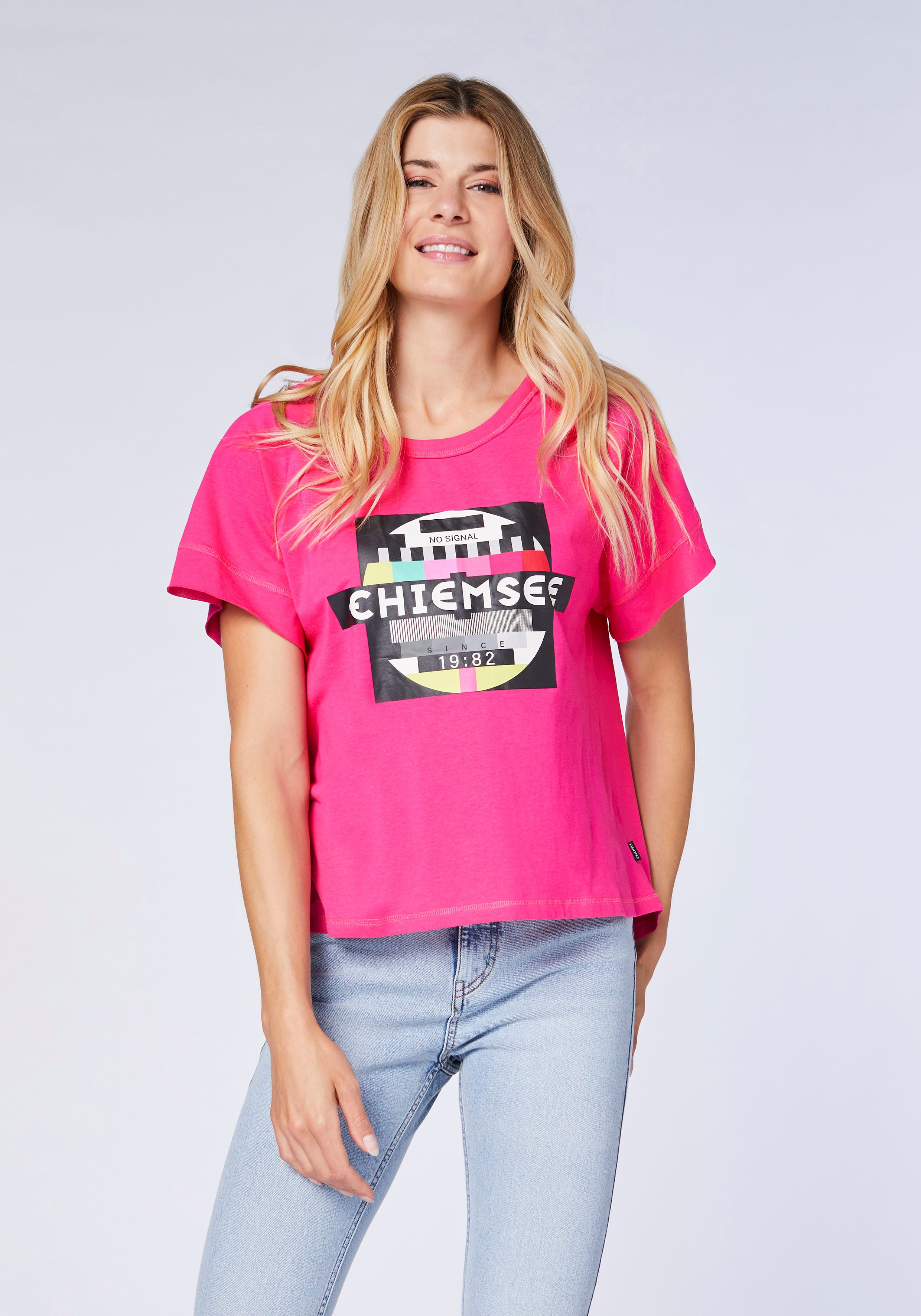 Chiemsee T-Shirt Donna - Girocollo Con Stampa Frontale, Cuciture A Contrasto, Cotone GOTS