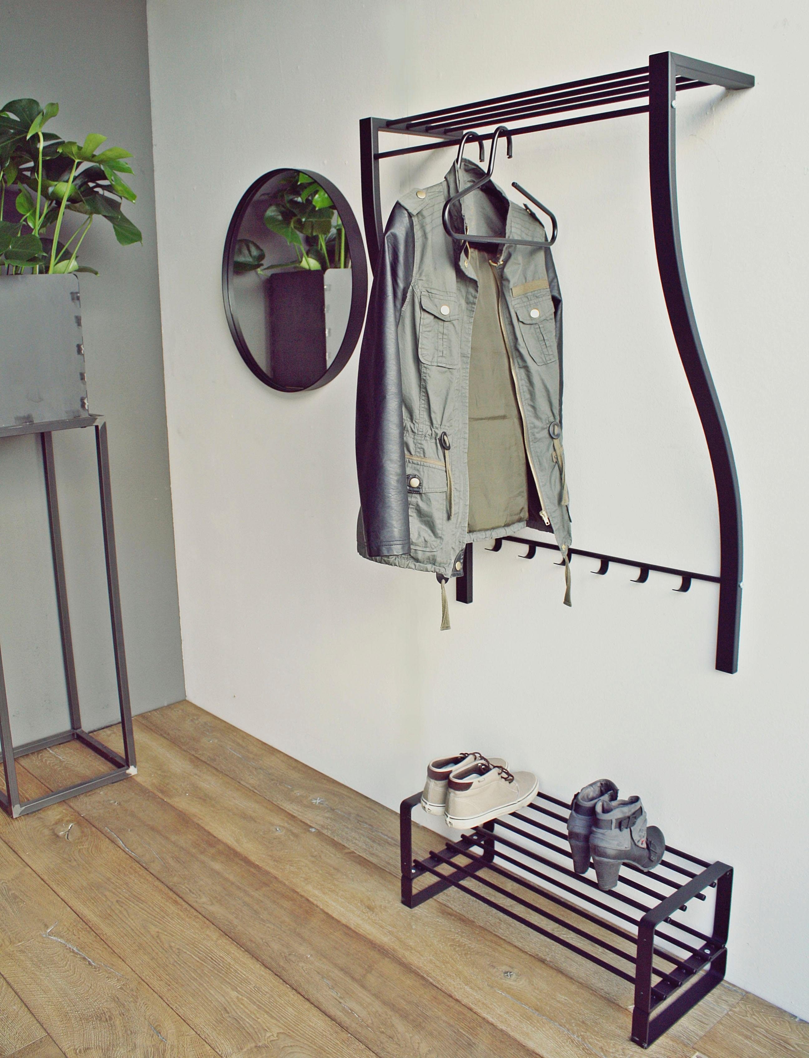 Garderobe Wandgarderobe MARCO mit Hutablage Metall Schwarz lackiert