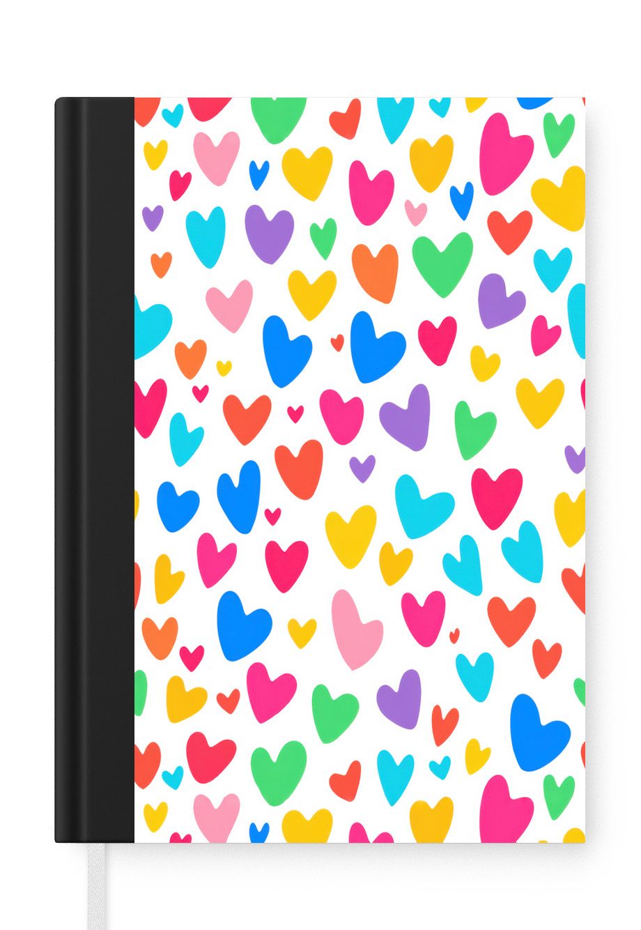 MuchoWow Notizbuch Herzen - Bunt - Muster - Lebendig, Notebook, Notizblock a5, Tagebuch, Journal Liniert