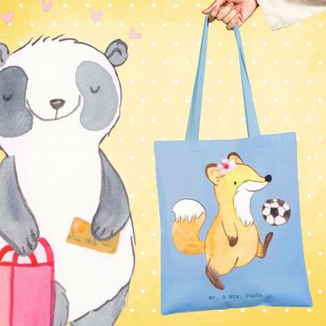 Mr. & Mrs. Panda Tragetasche Fußballerin Herz - Sky Blue - Geschenk, Fußballspiel, Fußballspieleri (1-tlg), Cross Stitching Griffe