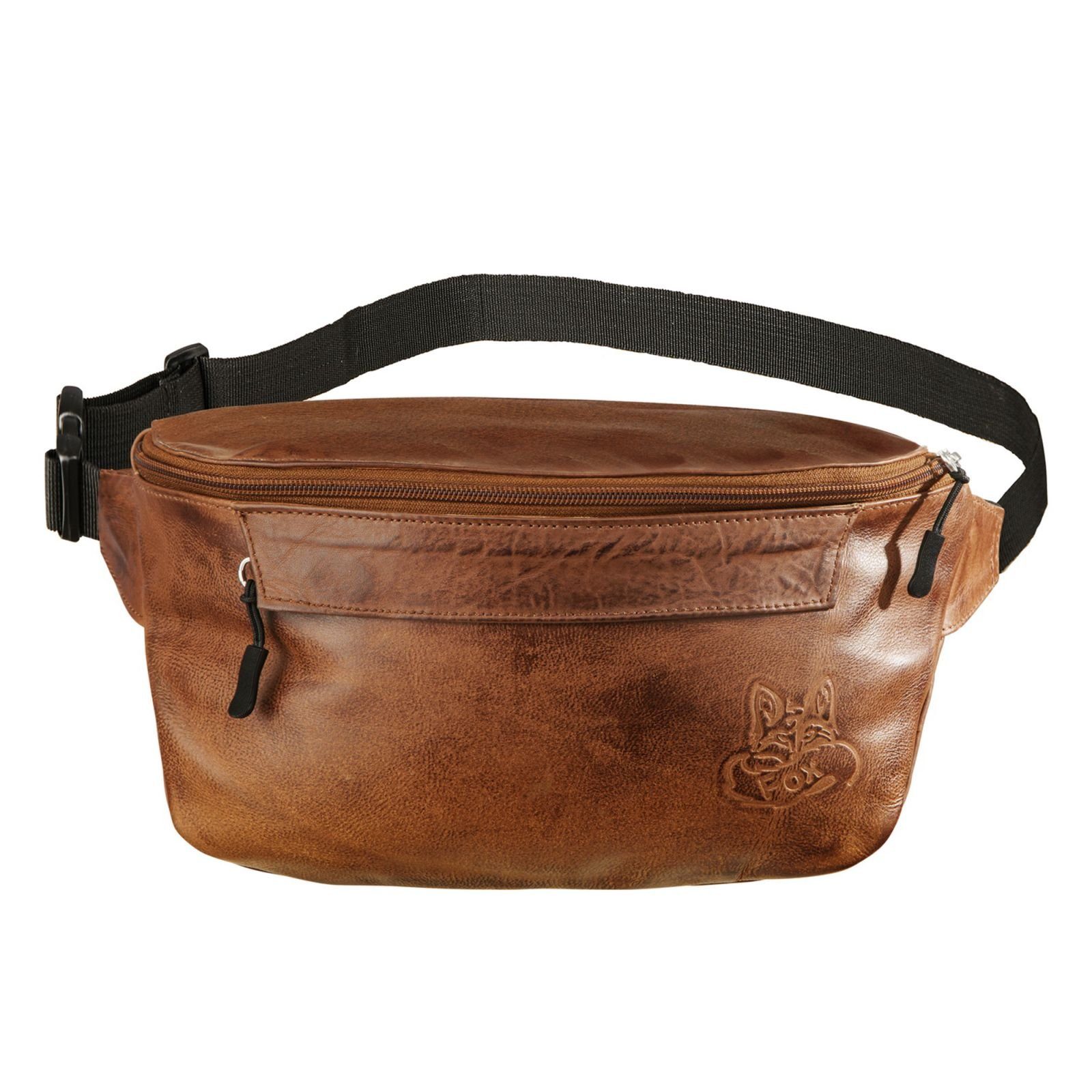 BLACK FOREST FOX Umhängetasche Leder Hüft Gürtel Bauch + Beintasche Herren Damen, CROSS Vintage Brown