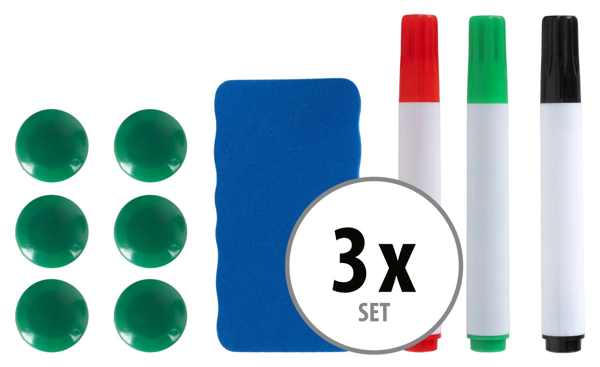 Whiteboard 30-tlg., Zubehör und 18 Schwamm Marker Pronomic Radierer Marker 3 Haft-Magnete Stifte und (Zubehör Schwarz), Set, Set, Whiteboard Rot, 3x Wischer, Grün in 9