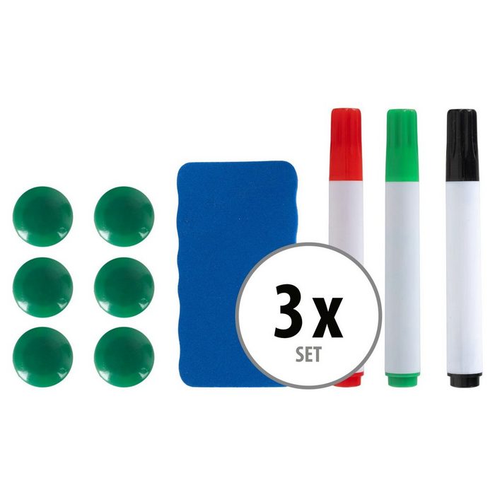 Pronomic Whiteboard Marker Whiteboard Zubehör Set (Zubehör 3x Set 30-tlg. 9 Marker Stifte in Rot Grün und Schwarz) 3 Schwamm Radierer und Wischer 18 Haft-Magnete