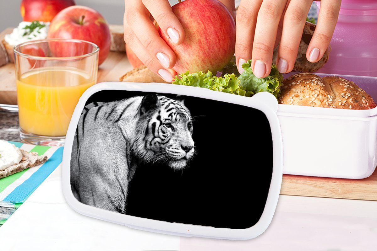 schwarzem Brotbox Hintergrund, und Brotdose, Kunststoff, Erwachsene, eines weißen Studioaufnahme Kinder MuchoWow (2-tlg), für für Tigers und auf Jungs Lunchbox Mädchen