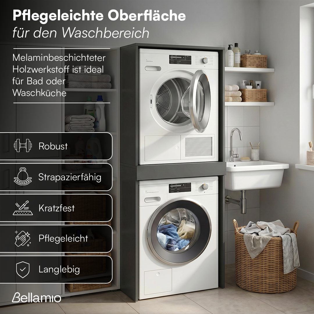 Bellamio Waschmaschinenumbauschrank Vist, Waschturm für Waschmaschine & Trockner mit ausziehbarer Ablage (187 x 65 x 66 cm (HxTxB), anthrazit) Hochschrank kompa – Bild 5 von 5