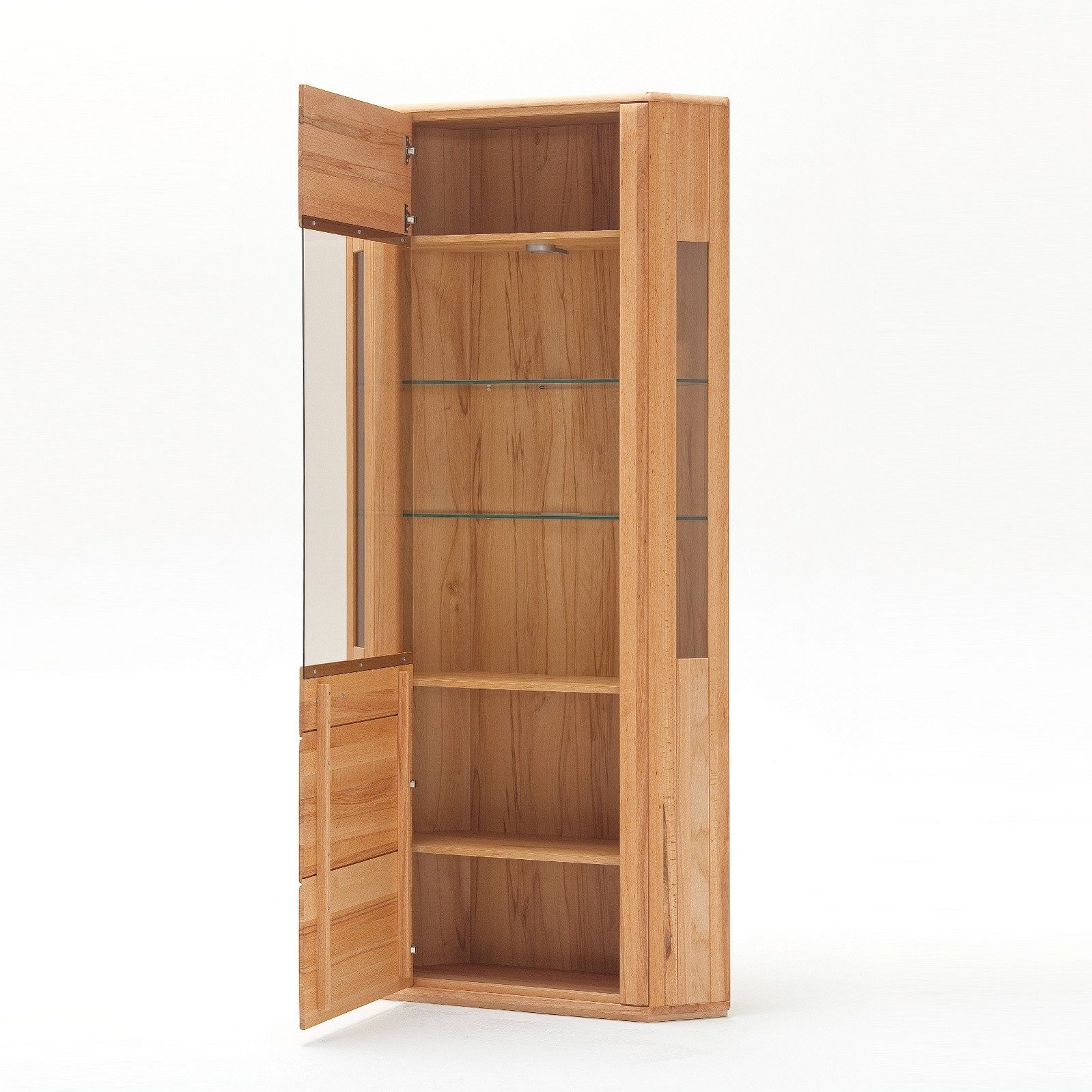 Empinio24 Eckvitrine Sanremo Breite 96 cm, mit 1x Holz/Glastür, Kernbuche teilmassiv