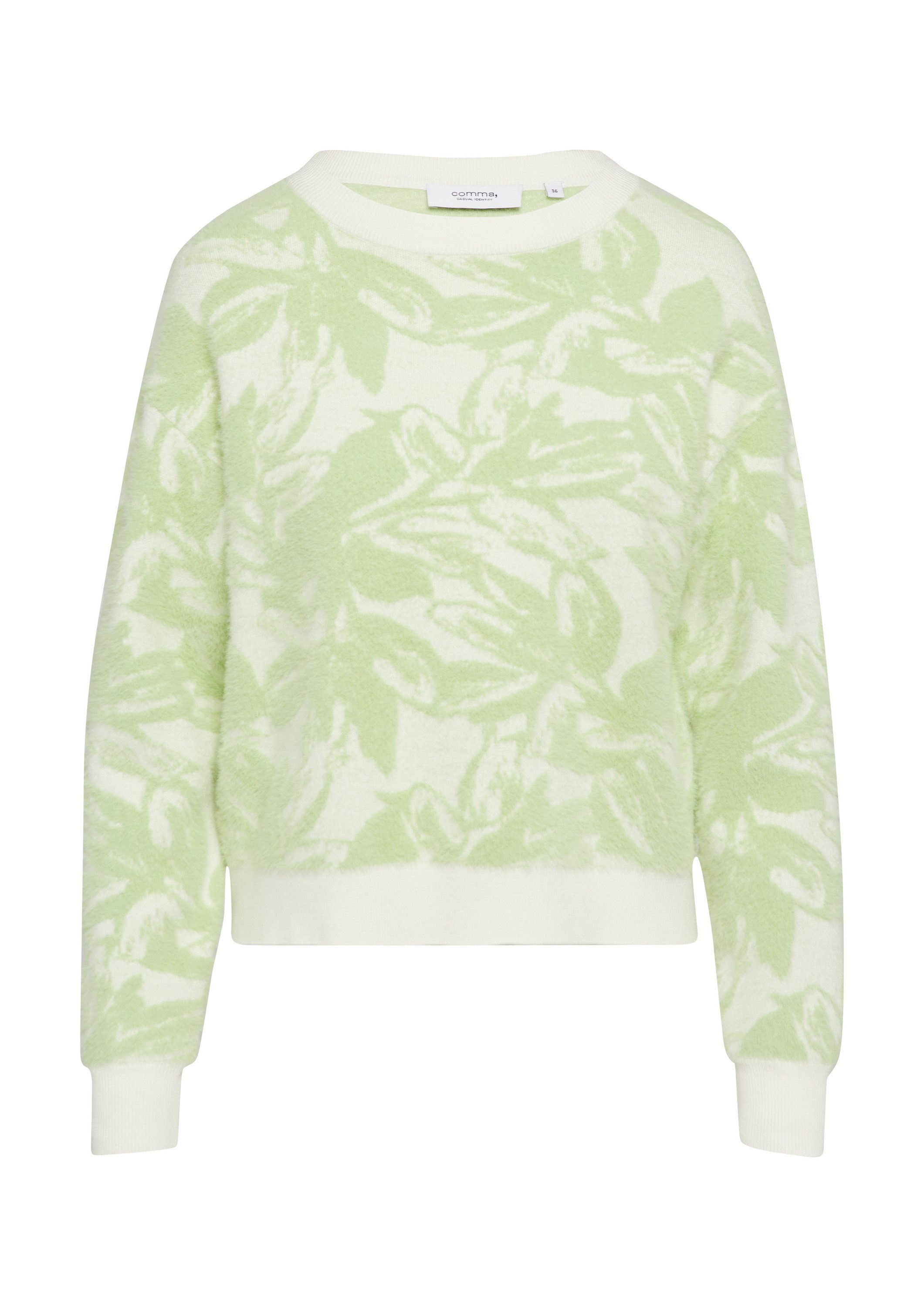 comma Longpullover Strickpullover Flauschiger Jacquard-Strickpullover