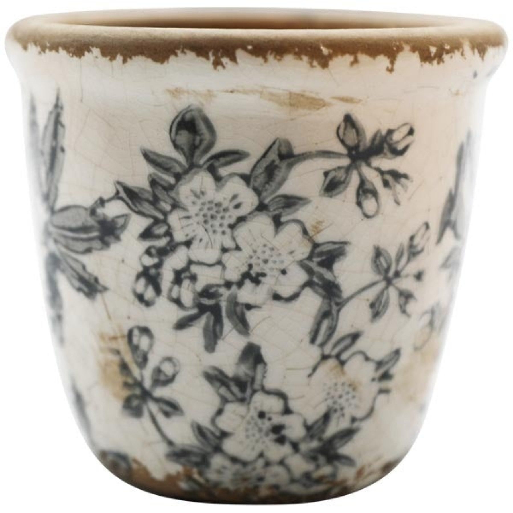 finehomegarden Blumentopf Übertopf Mush Keramik Ø7,5cm+Ø11cm Rustikales Antikes Topf Dekor (1 St), Shabby Antik grau-creme kraklee 2Größen wählbar