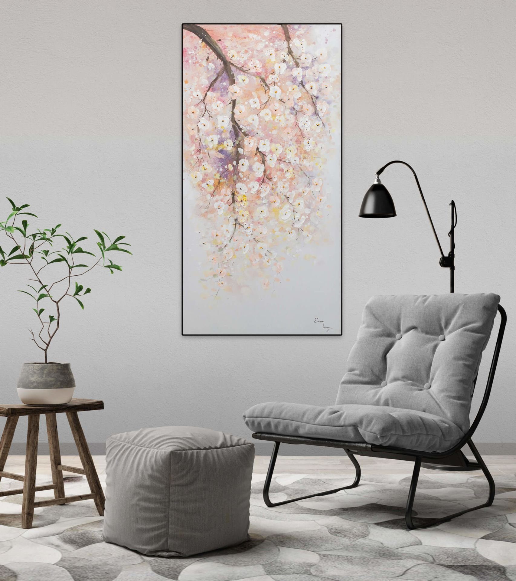 KUNSTLOFT Gemälde Rosa Blütenregen Wohnzimmer 100% 60x120 Wandbild Leinwandbild HANDGEMALT cm
