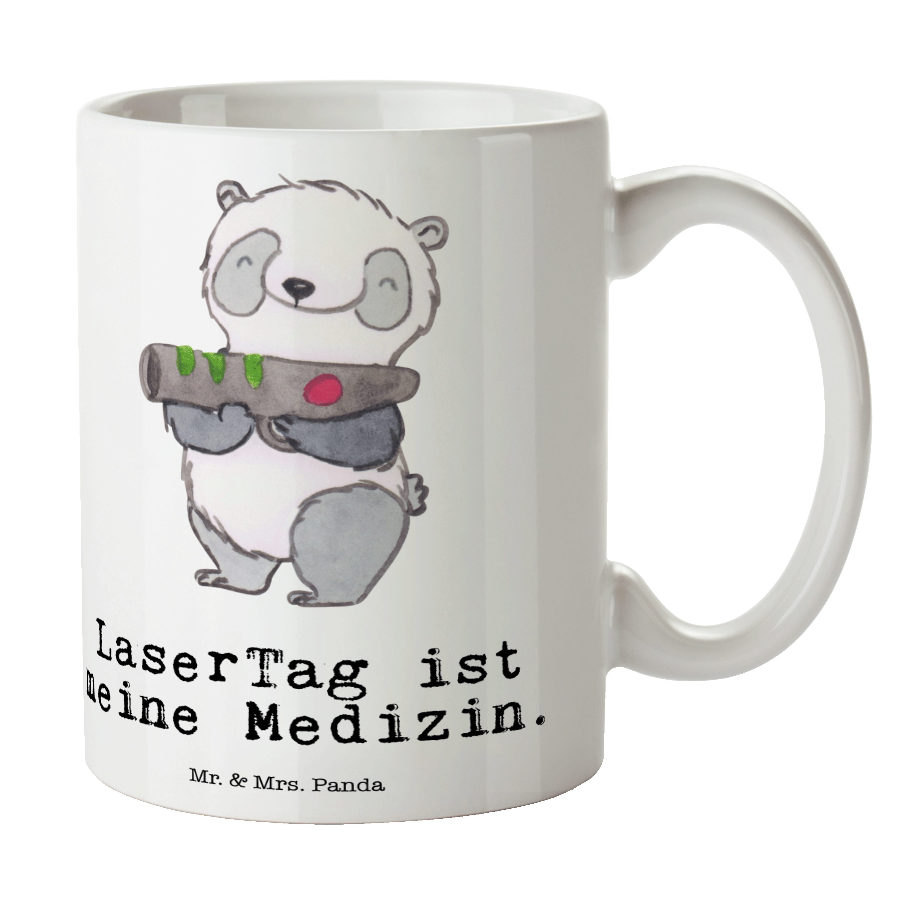 Mr. & Mrs. Panda Tasse Panda LaserTag Medizin - Weiß - Geschenk, Sportart, Teetasse, Schenke, Keramik