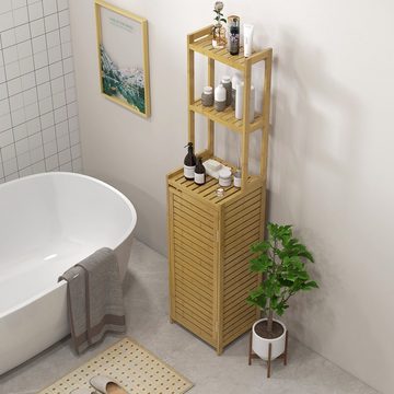 HOMCOM Badkommode Badezimmerschrank aus Bambus Badschrank mit Schrankfach (Toilettenschrank, 1 St., Beistellschrank mit 3 Offen Fächern), für Bad, Naturholz, 38,5 x 33 x 170 cm