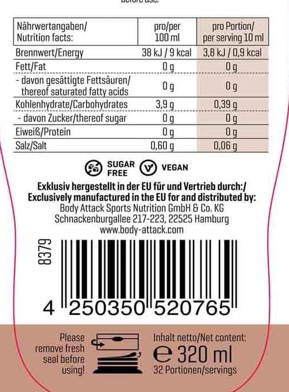 Body Attack Body Attack Dessert Sauce Chocolate- 320 ml Flüssig