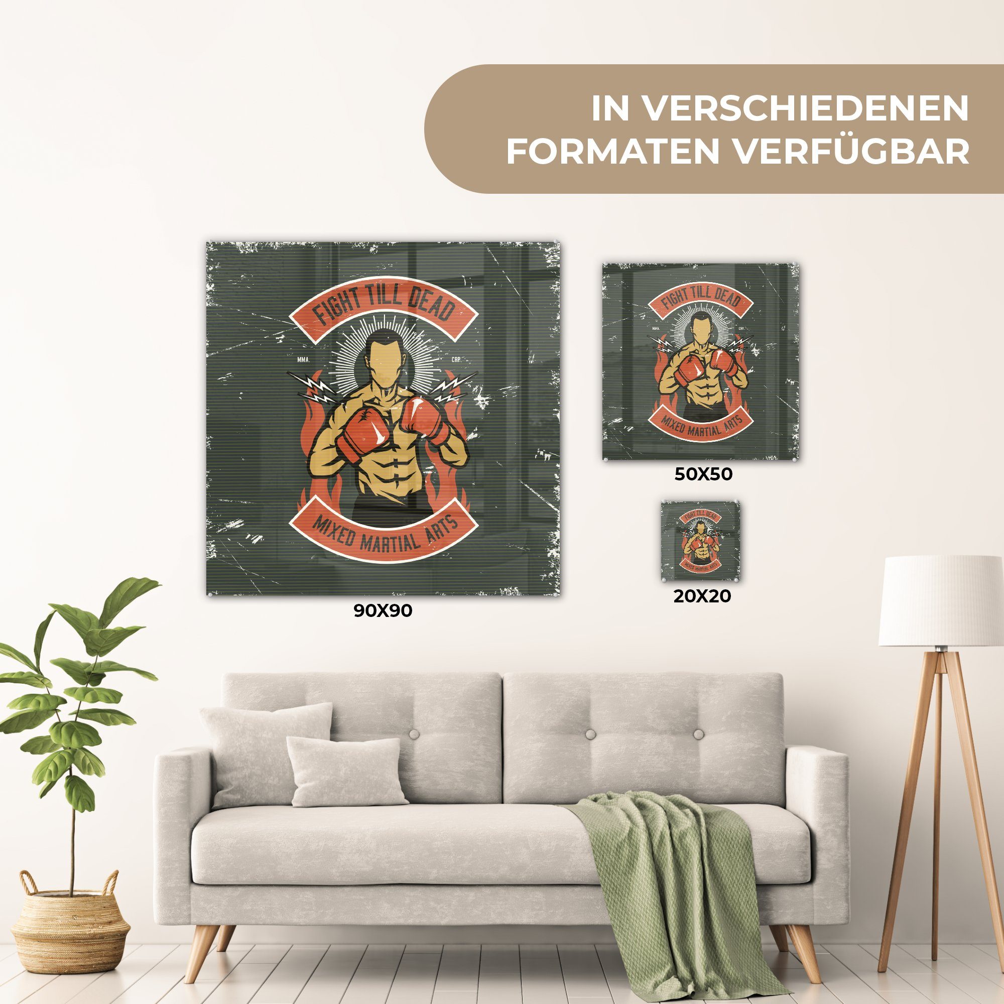 auf Mann Boxen - Acrylglasbild Bilder St), Foto Wanddekoration - (1 Retro, Glasbilder - - auf Wandbild - Glas MuchoWow Glas