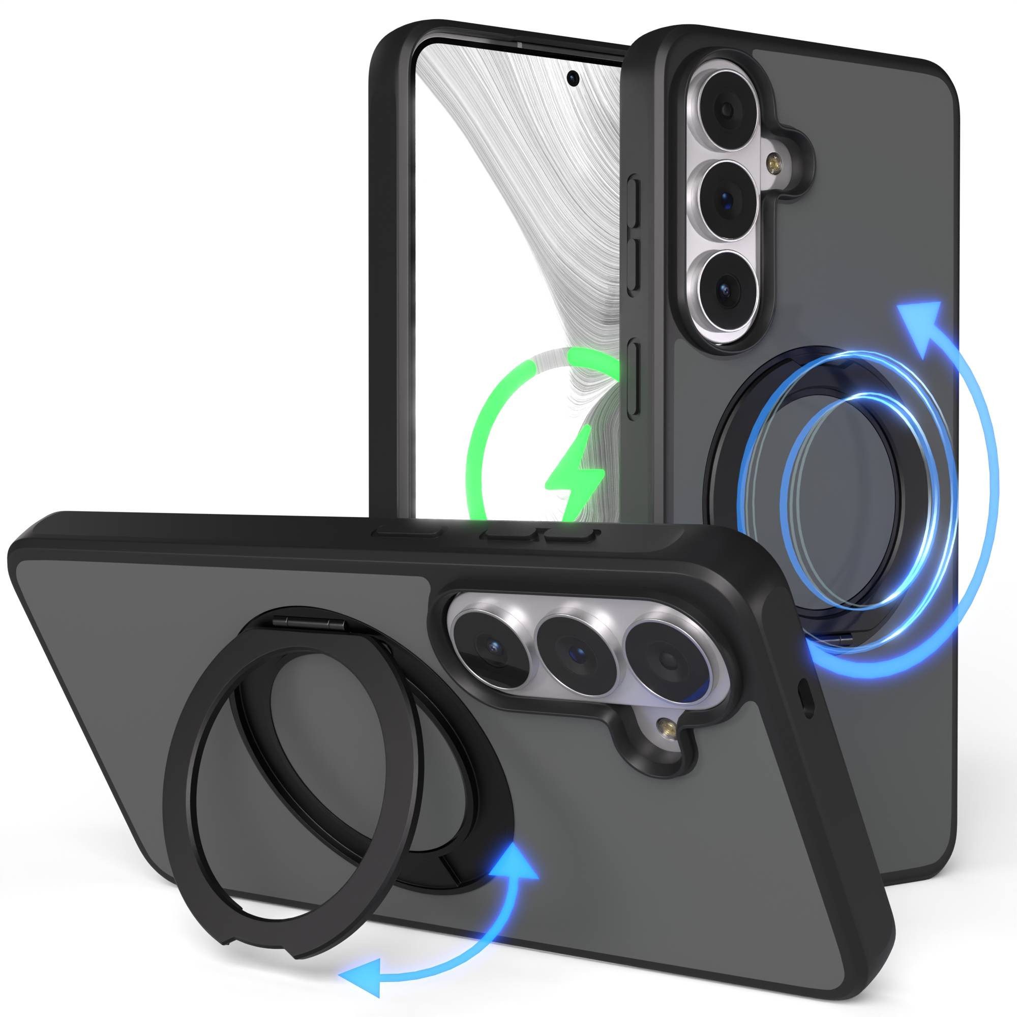 EAZY CASE Handyhülle Outdoor Galaxy S26 Plus Case mit MagSafe Rotation Ring 6,7 Zoll, Outdoor Handy Hülle Bumper Schutzhülle Slim mit Kameraschutz Schwarz